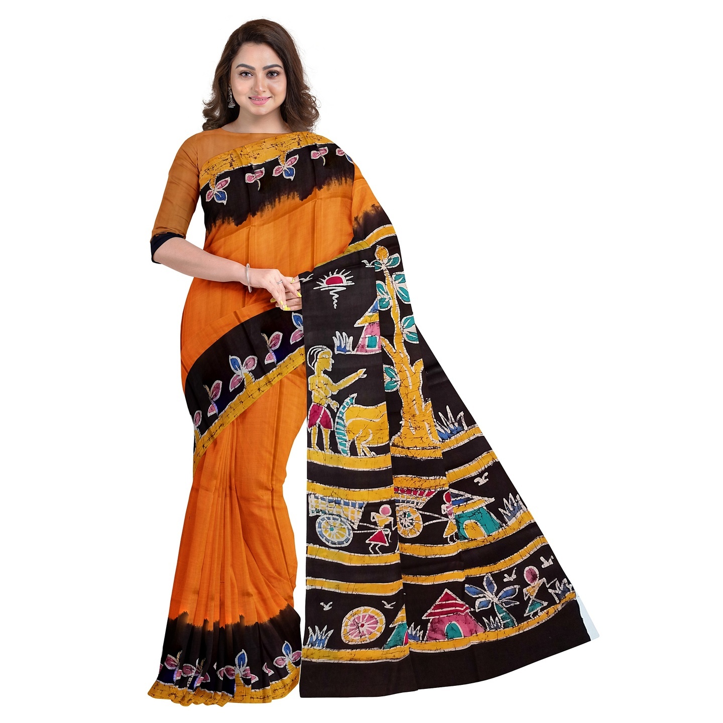 hand woven hand batik pure silk saree and blouse piece with Silk Mark GCD4