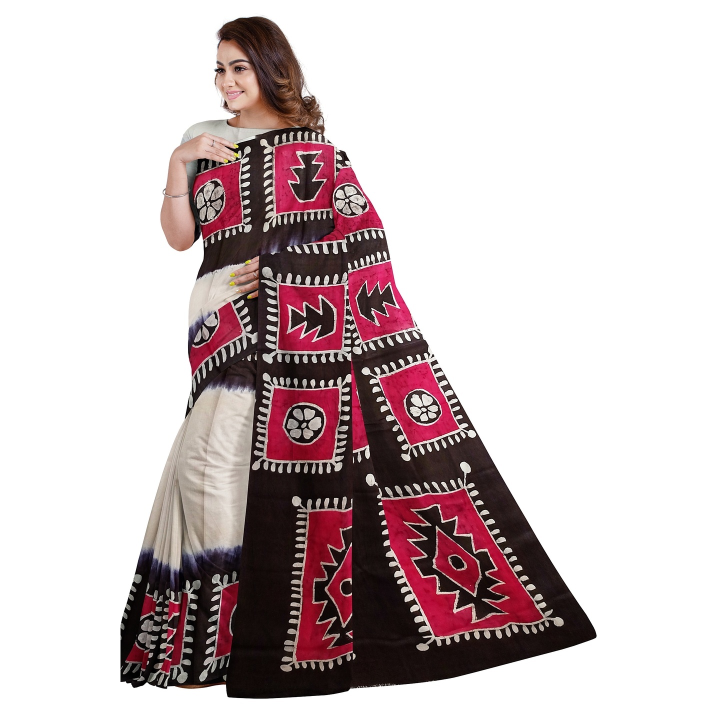 hand woven hand batik pure silk saree and blouse piece with Silk Mark GCD3