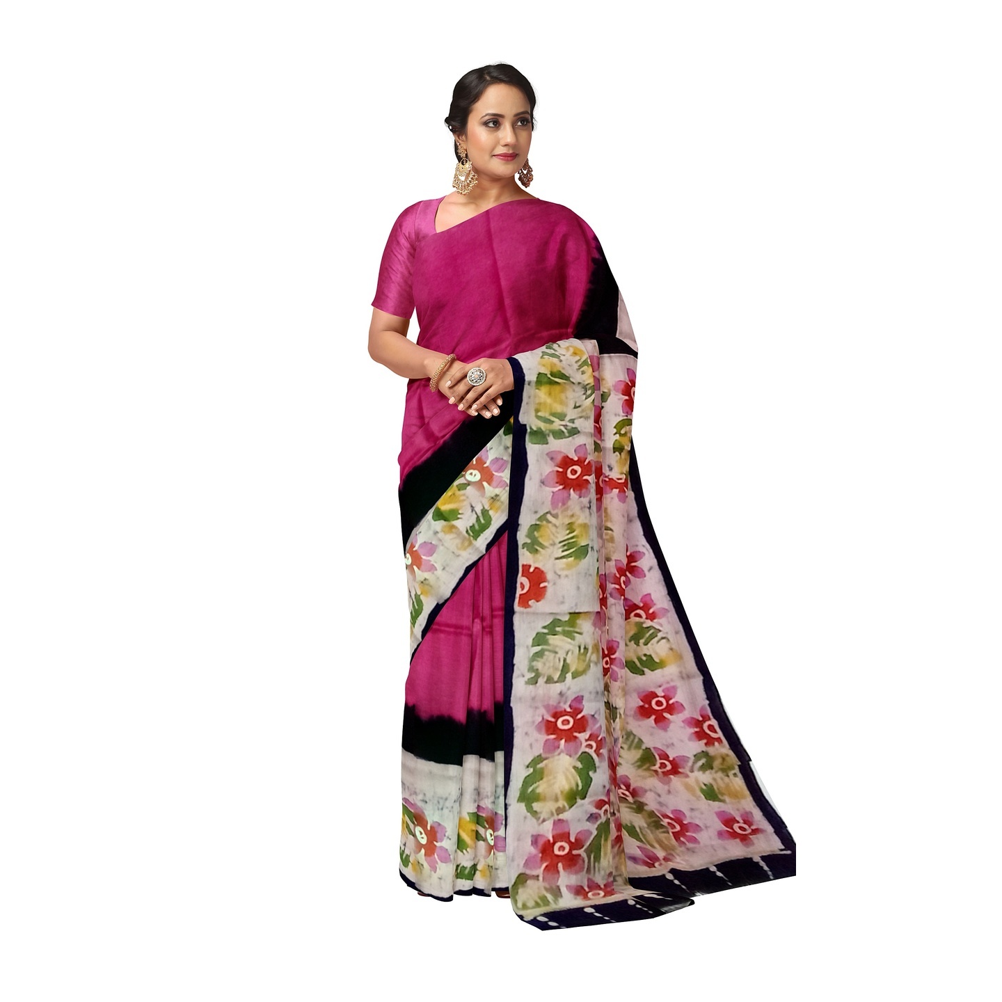 hand woven hand batik pure silk saree and blouse piece with Silk Mark GCM106