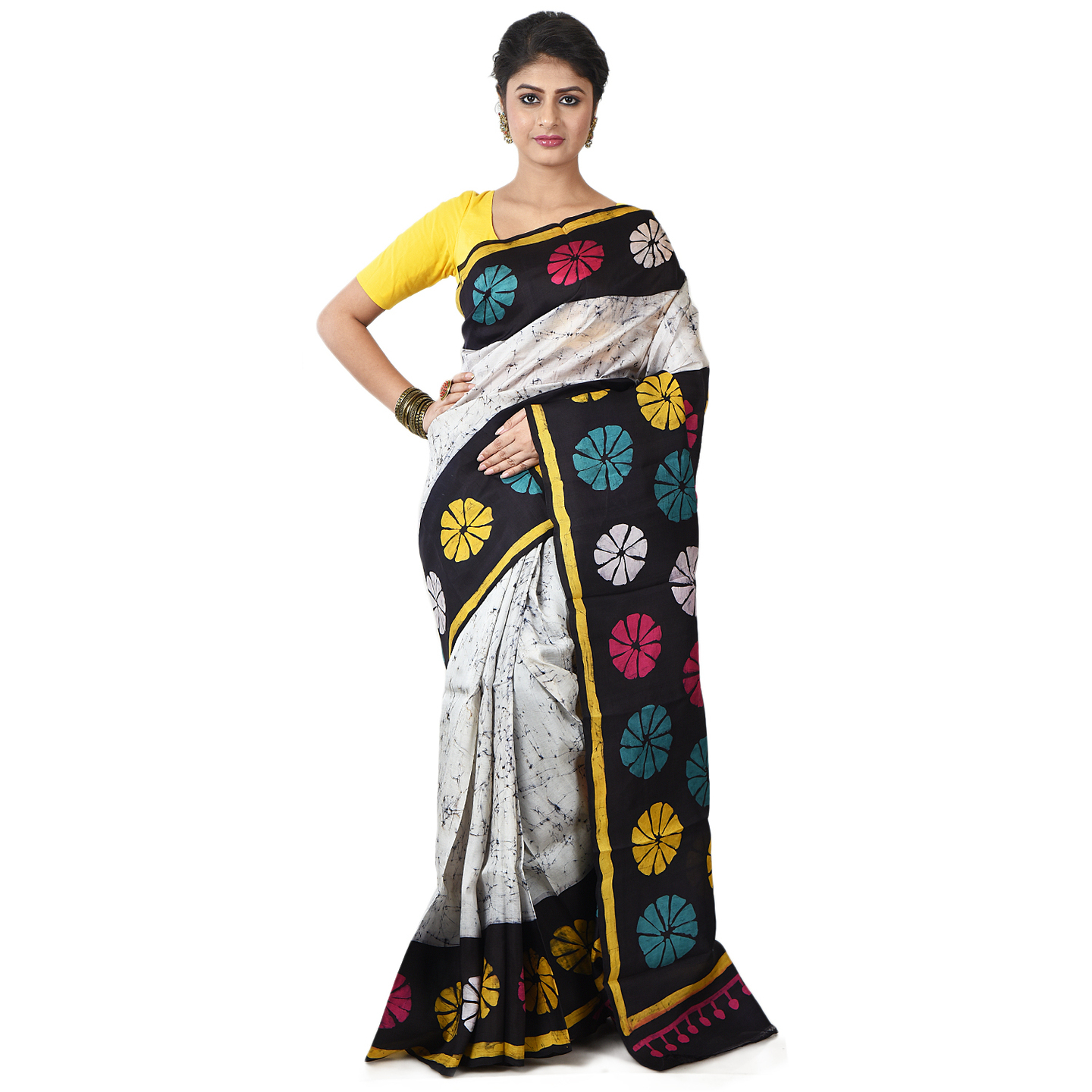hand woven hand batik pure silk saree and blouse piece with Silk Mark (GCM166)