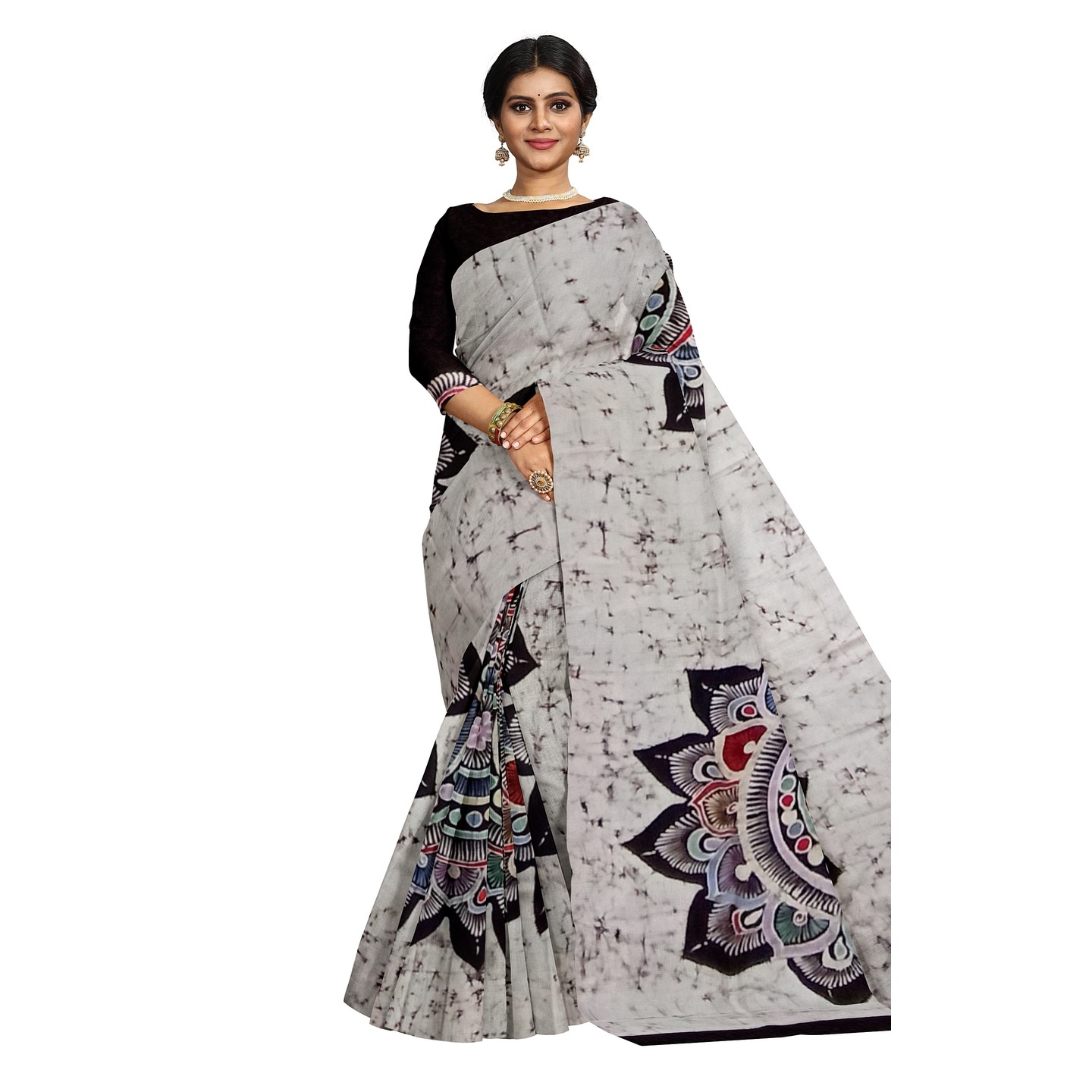 hand woven hand batik pure silk saree and blouse piece with Silk Mark GCD75