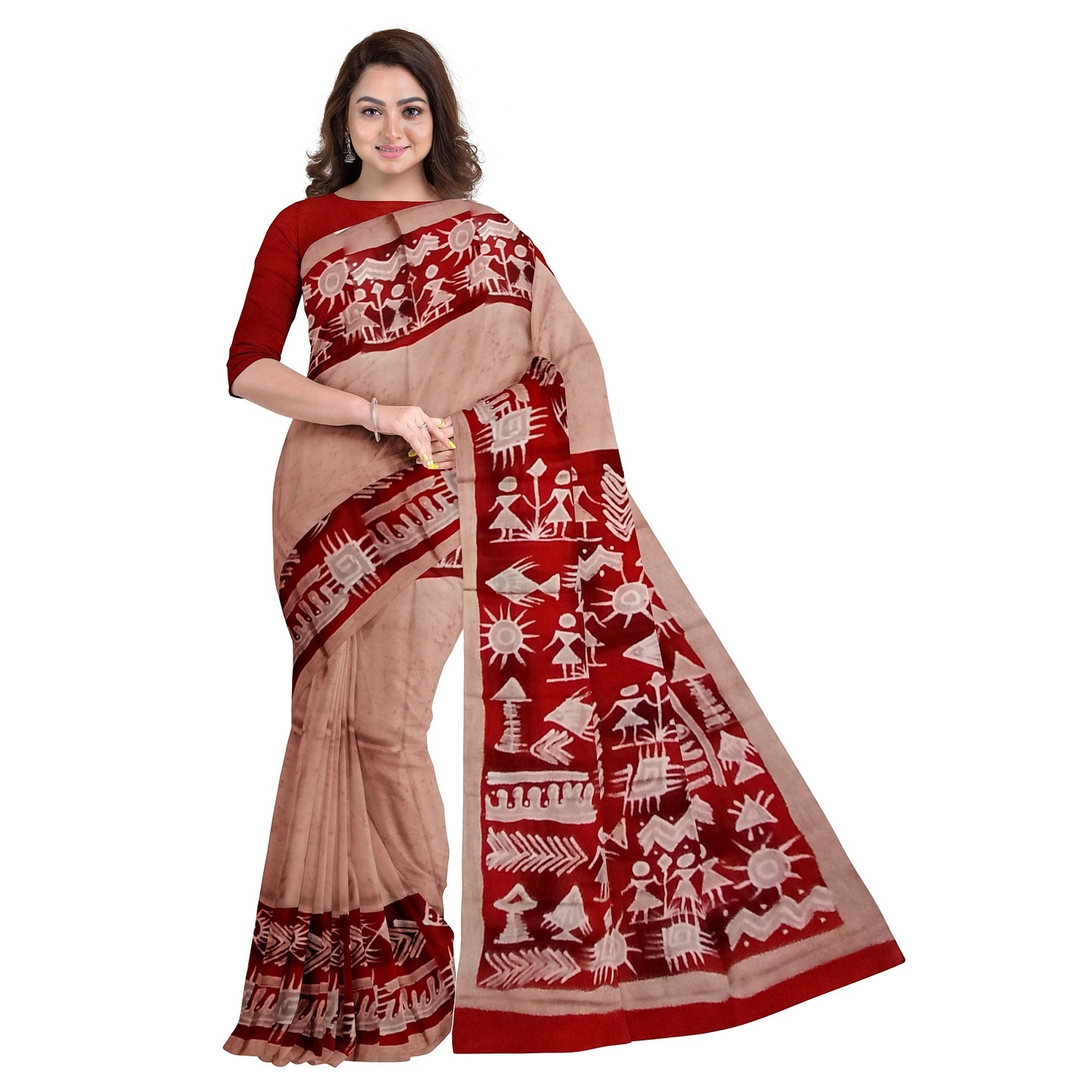 3stones Hand Batik Mulberry Silk Saree and blouse piece with Silk Mark GCM11
