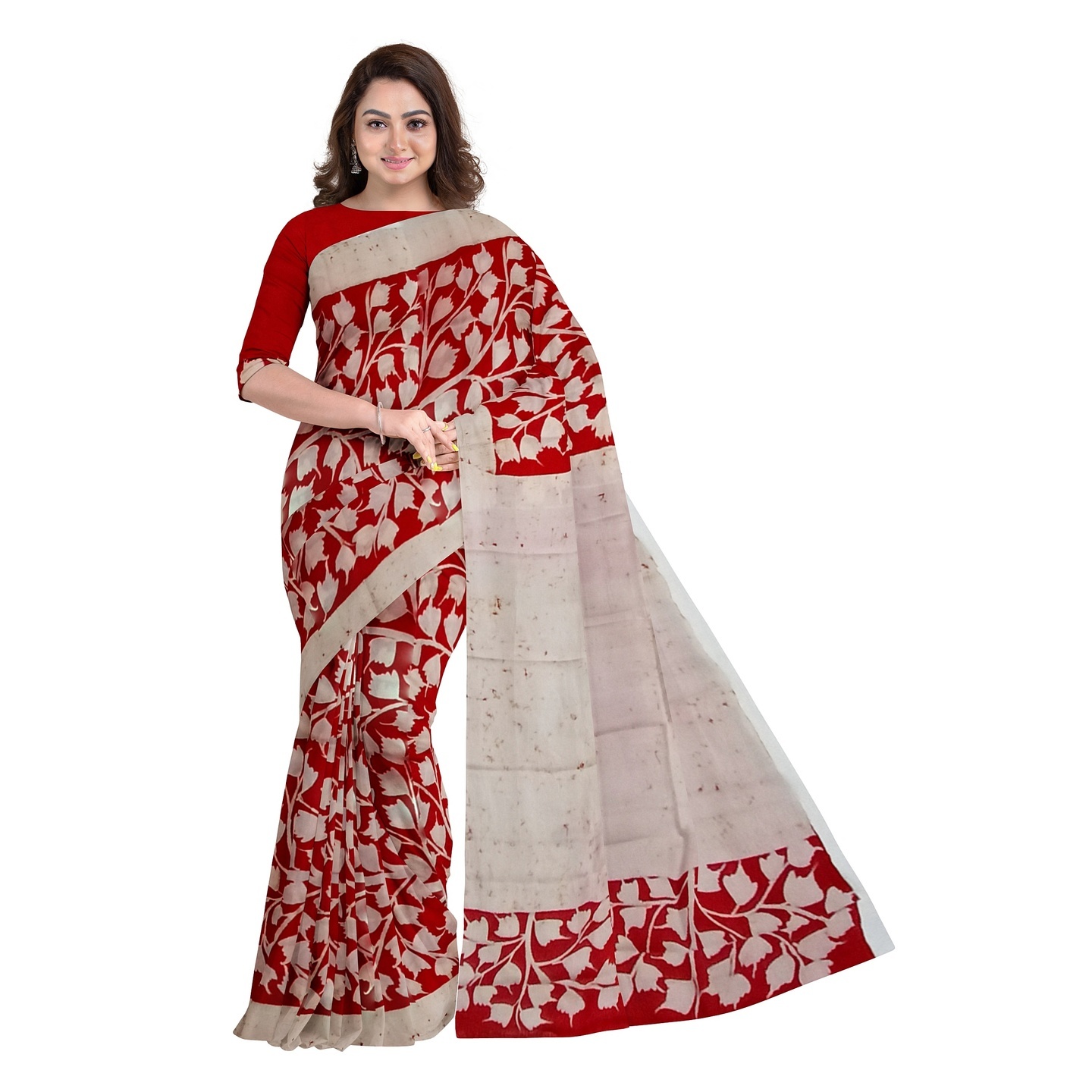 3stones Hand Batik Mulberry Silk Saree and blouse piece with Silk Mark GCK12
