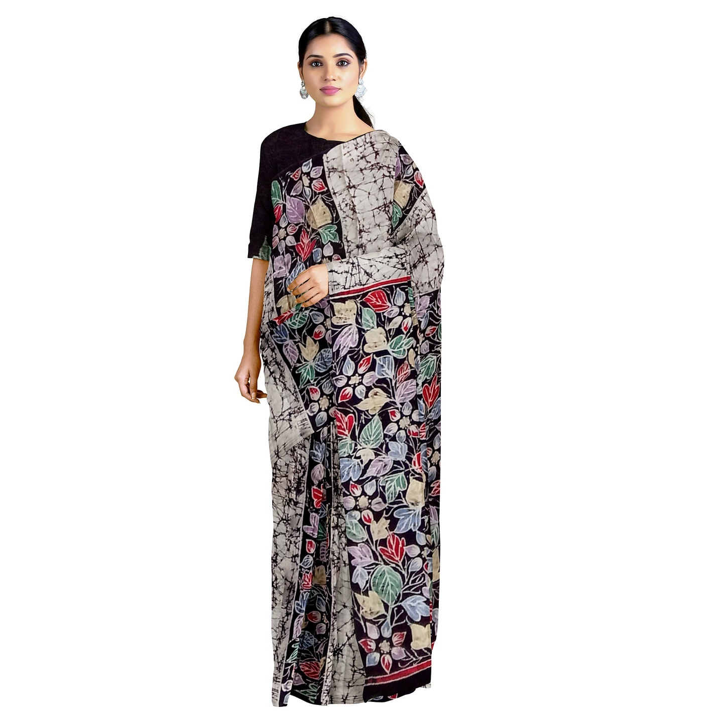 hand woven hand batik pure silk saree and blouse piece with Silk Mark GCD98