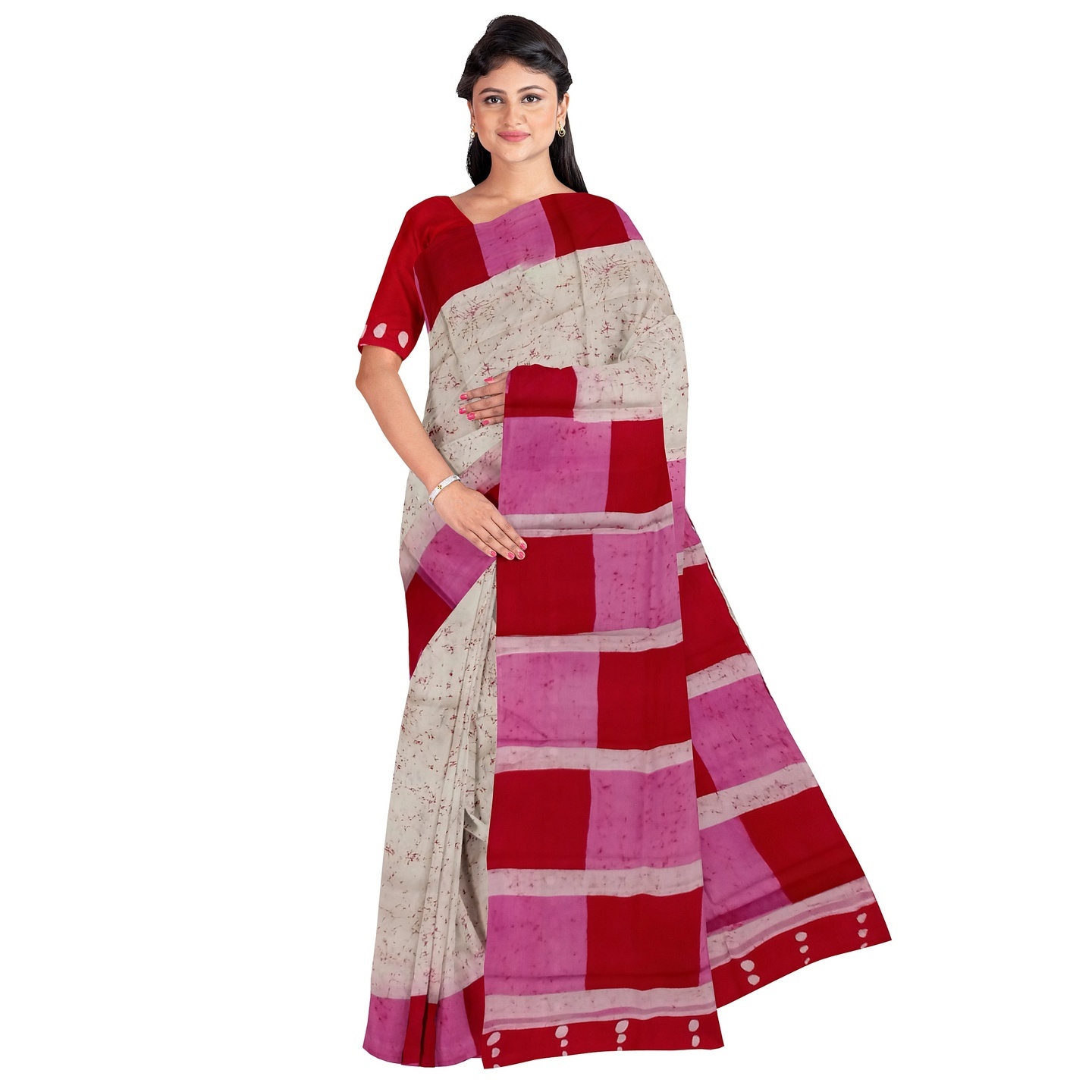 3stones Hand Batik Mulberry Silk Saree and blouse piece with Silk Mark GCM6