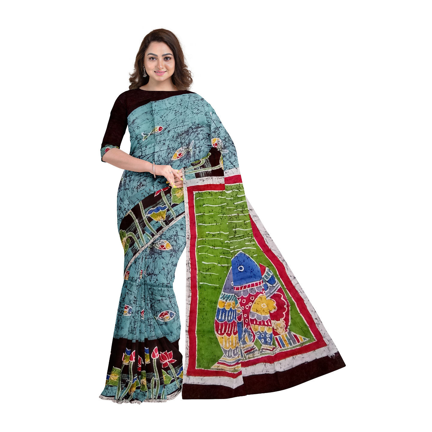 hand woven hand batik pure silk saree and blouse piece with Silk Mark GCM45