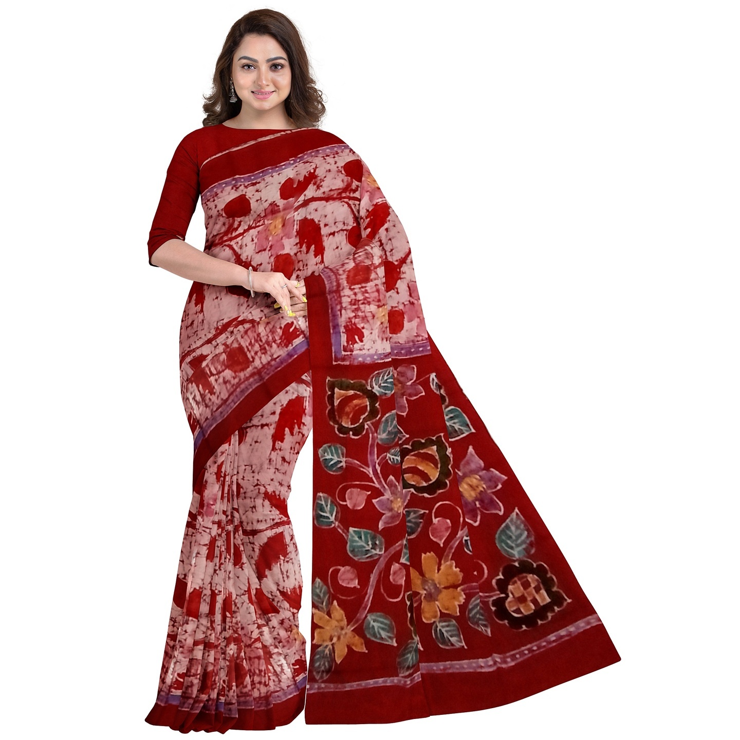 hand batik mulberry silk saree and blouse piece with Silk Mark GCD46