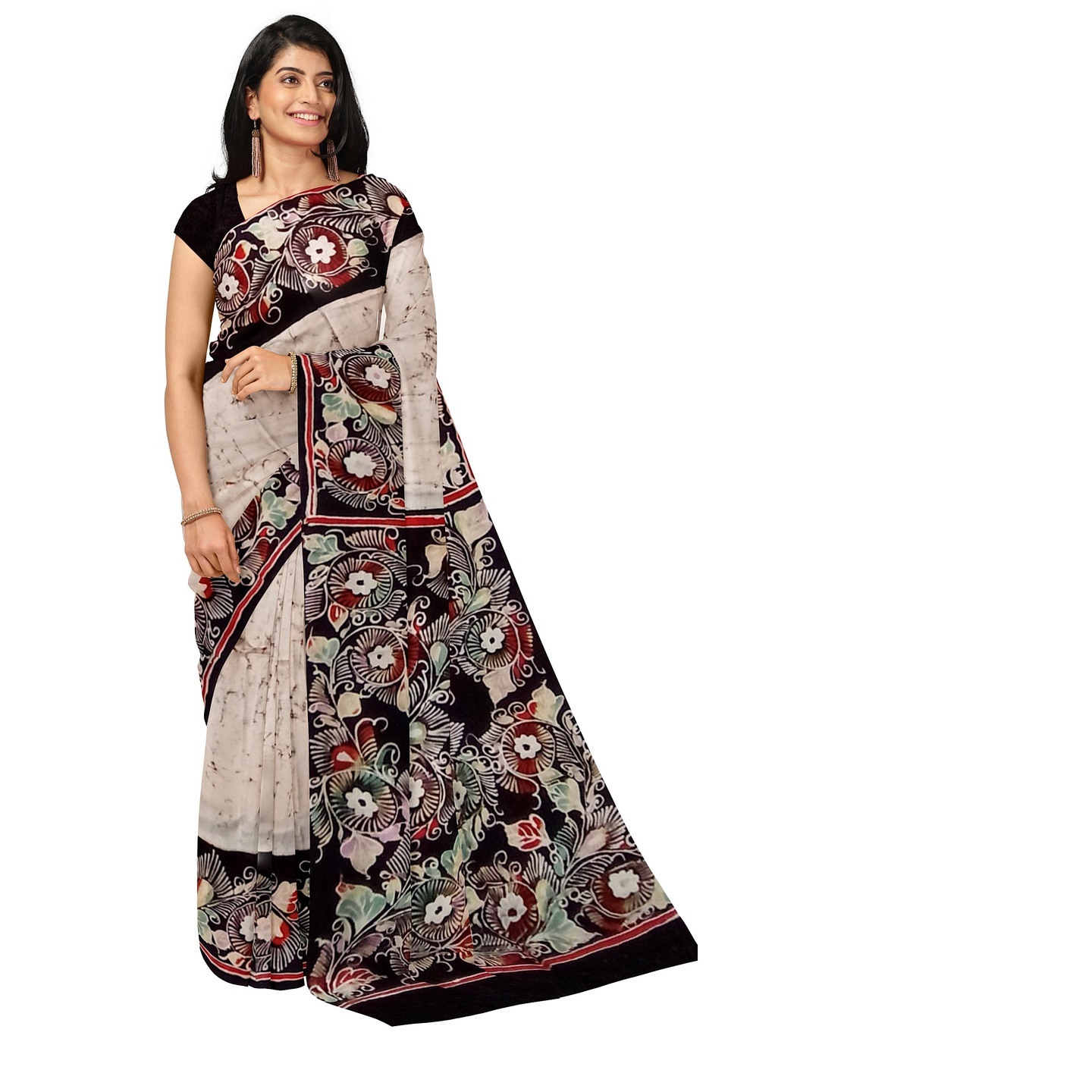 hand woven hand batik pure silk saree and blouse piece with Silk Mark (GCD108)