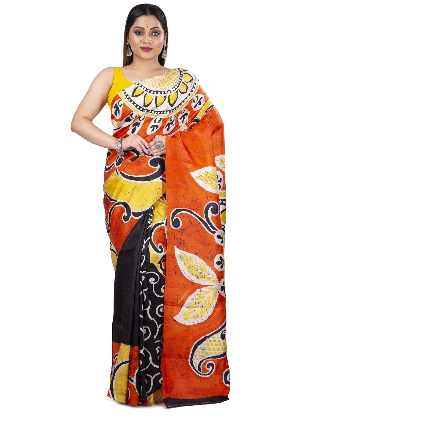 hand woven hand batik pure silk saree and blouse piece with Silk Mark (GCM13)