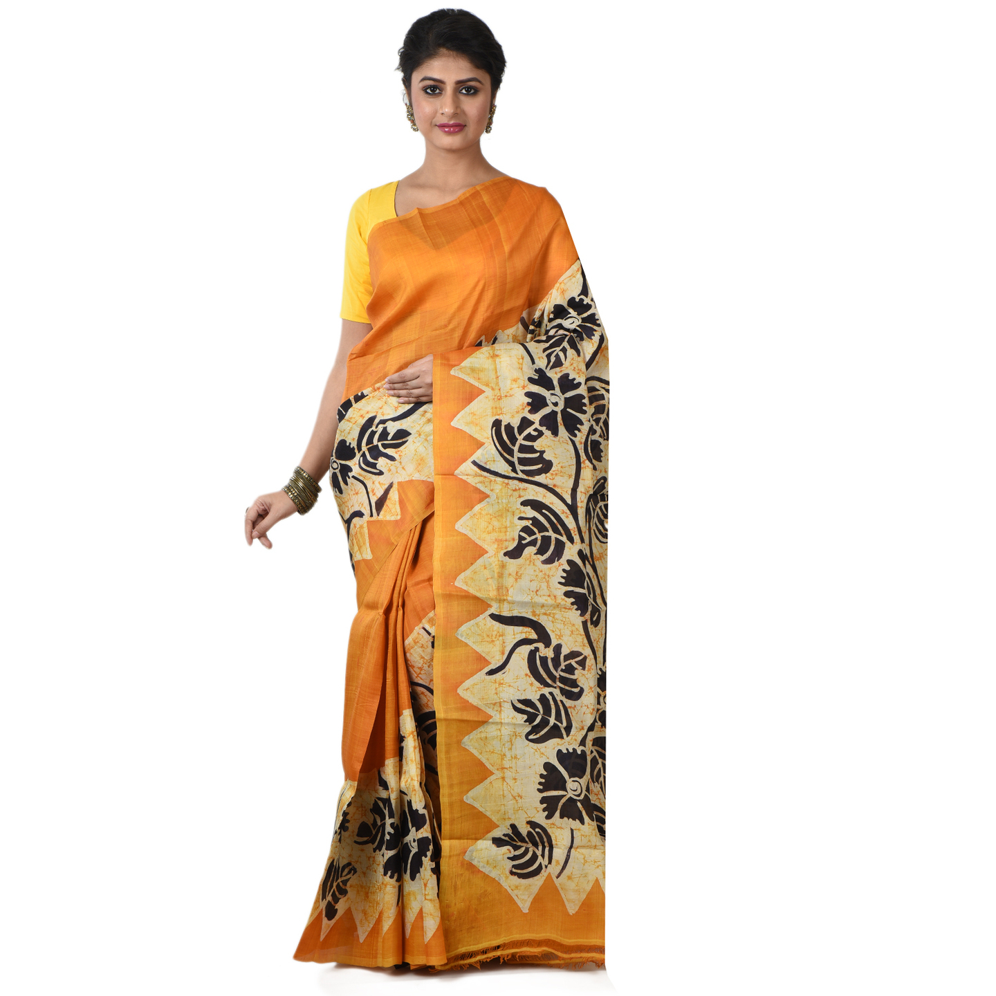 hand woven hand batik pure silk saree and blouse piece with Silk Mark (GCM148)