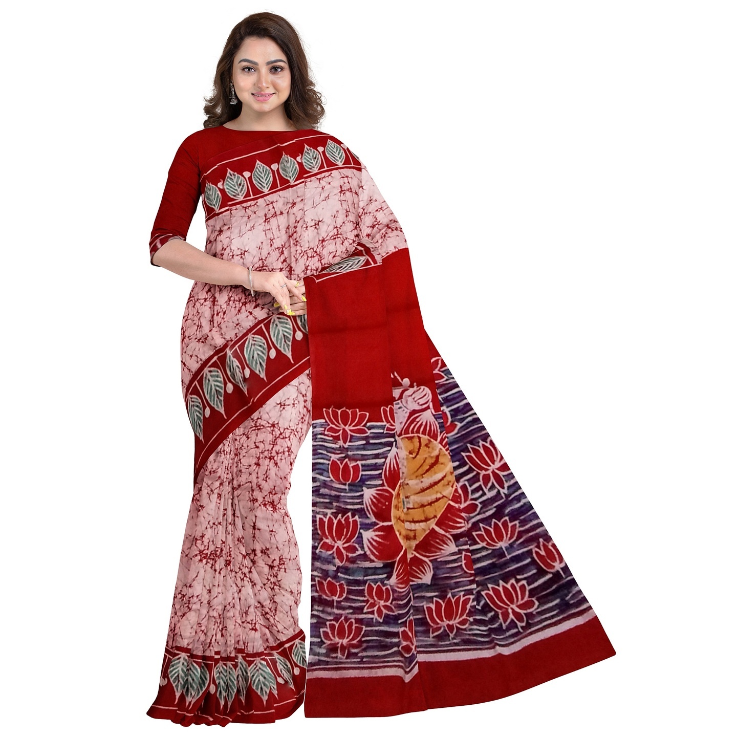 3stones Hand Batik Mulberry Silk Saree and blouse piece with Silk Mark GCD45