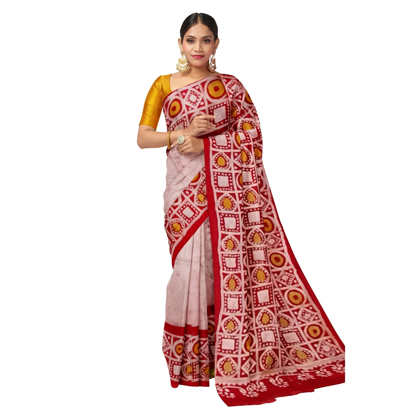 hand woven hand batik pure silk saree and blouse piece with Silk Mark GCM118