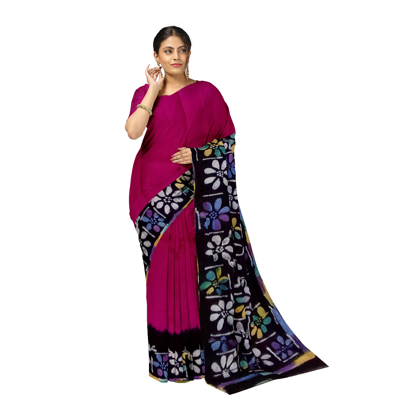 hand woven hand batik pure silk saree and blouse piece with Silk Mark GCM80