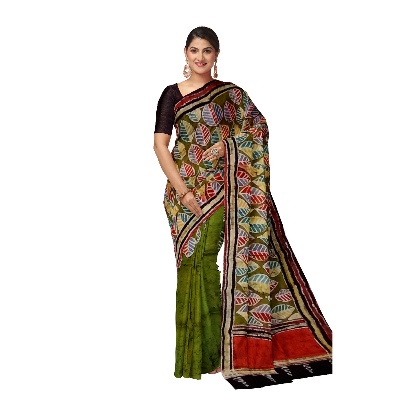 hand woven hand batik pure silk saree and blouse piece with Silk Mark GCM59