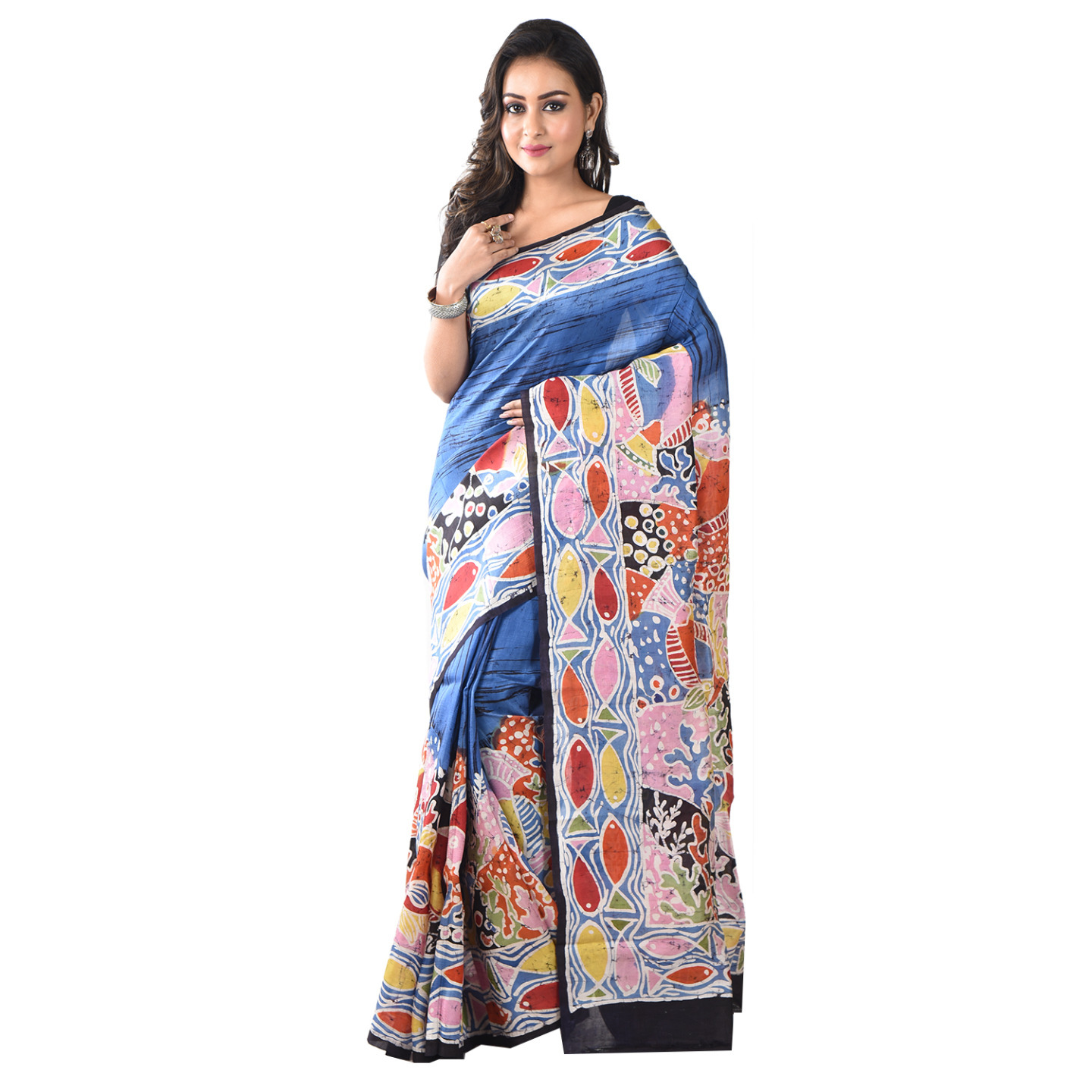hand woven hand batik pure silk saree and blouse piece with Silk Mark (GCM76)