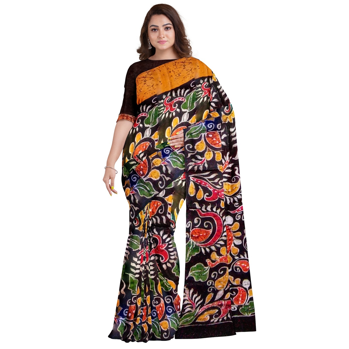 hand batik mulberry silk saree and blouse piece with Silk Mark GCD74