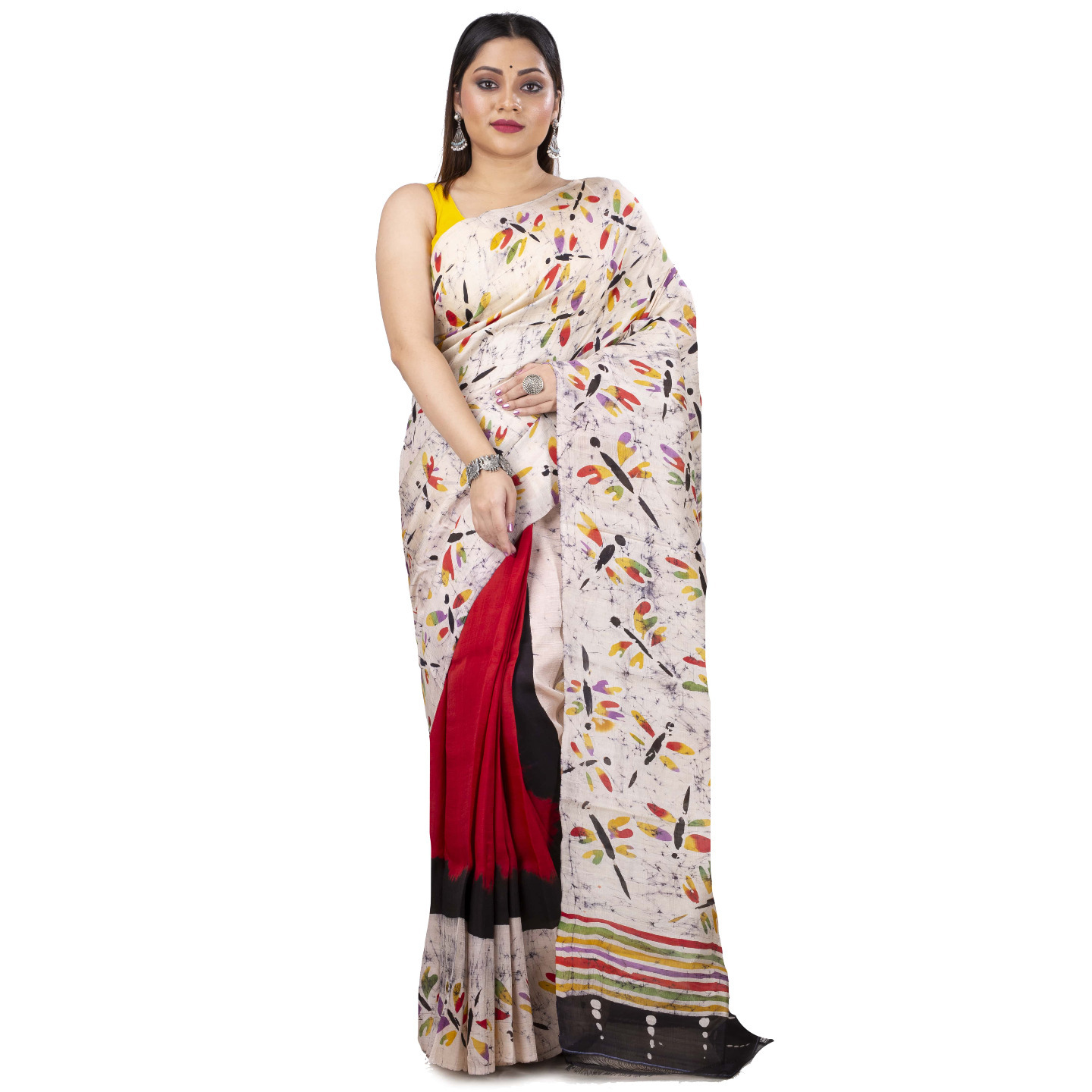 hand woven hand batik pure silk saree and blouse piece with Silk Mark (GCM104)