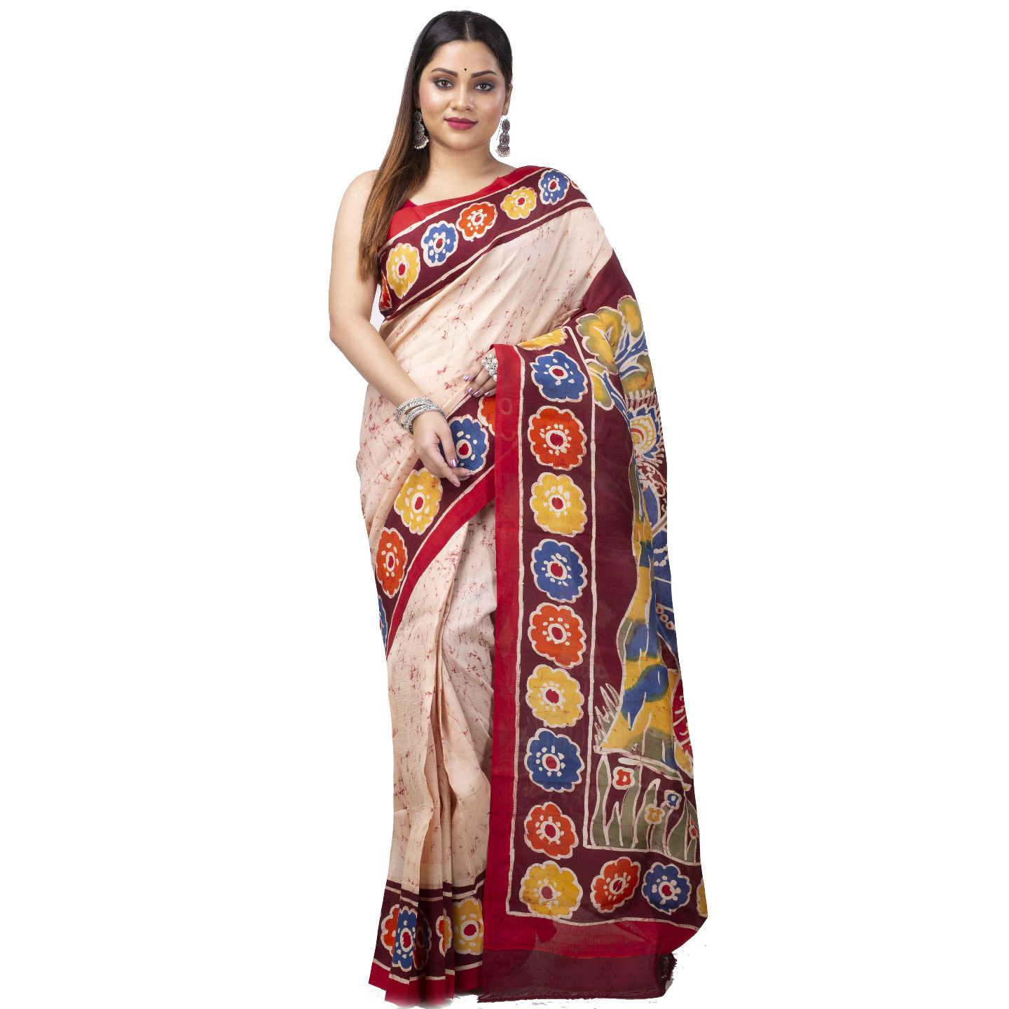 hand woven hand batik pure silk saree and blouse piece with Silk Mark (GCM108)