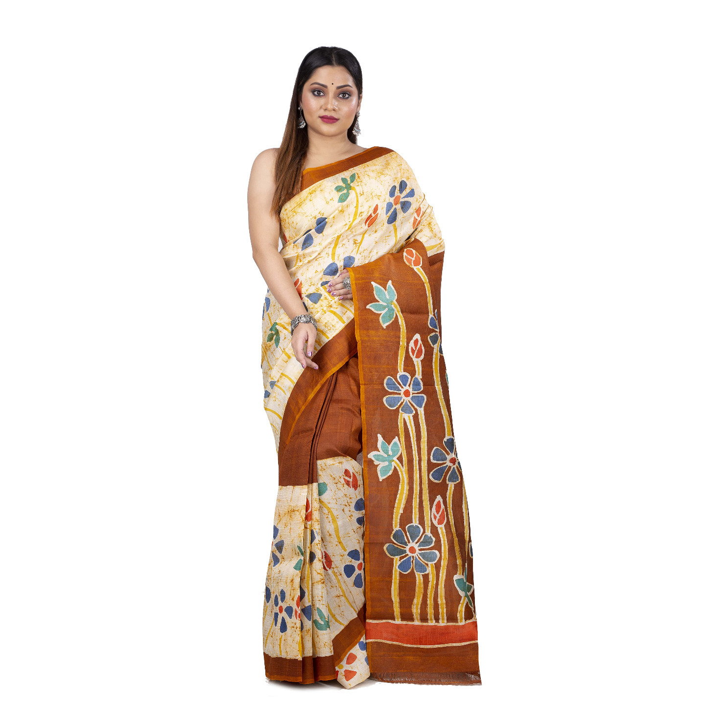 hand woven hand batik pure silk saree and blouse piece with Silk Mark (GCM121)