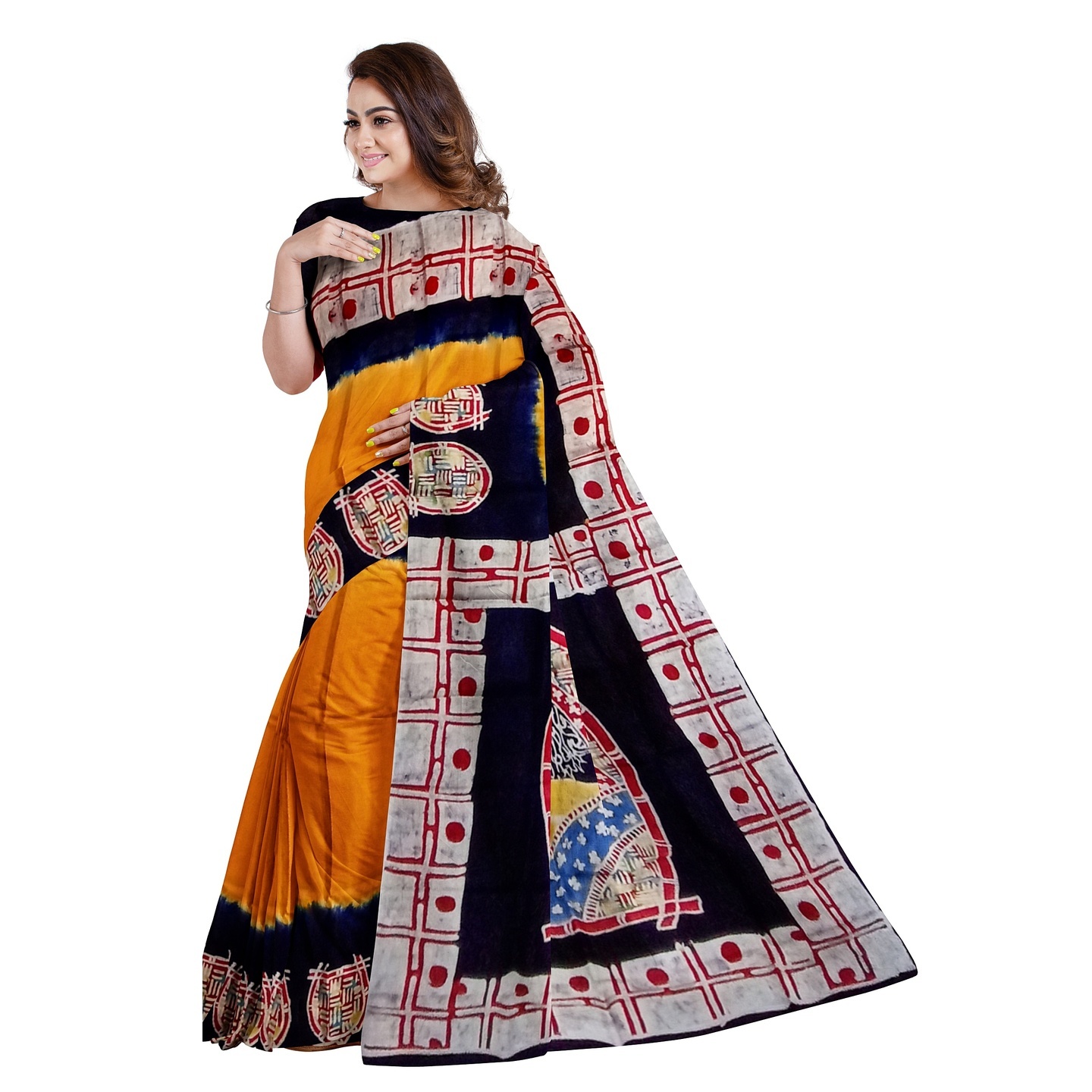 3stones Hand Batik Mulberry Silk Saree and blouse piece with Silk Mark GCM18