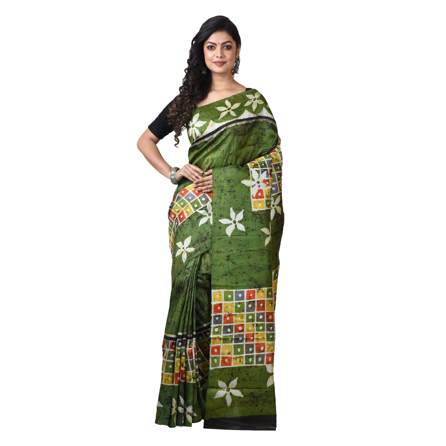 hand woven hand batik pure silk saree and blouse piece with Silk Mark (GCM32)