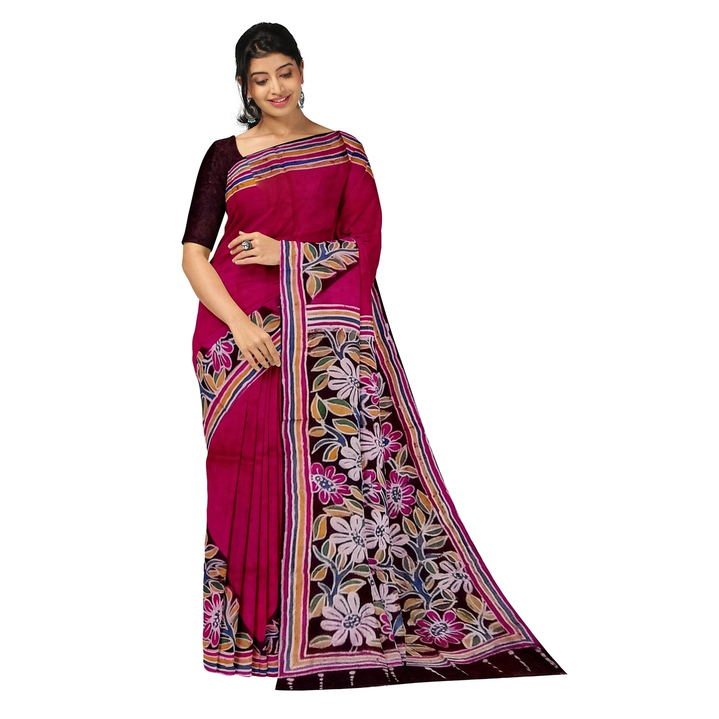 hand woven hand batik pure silk saree and blouse piece with Silk Mark GCM169