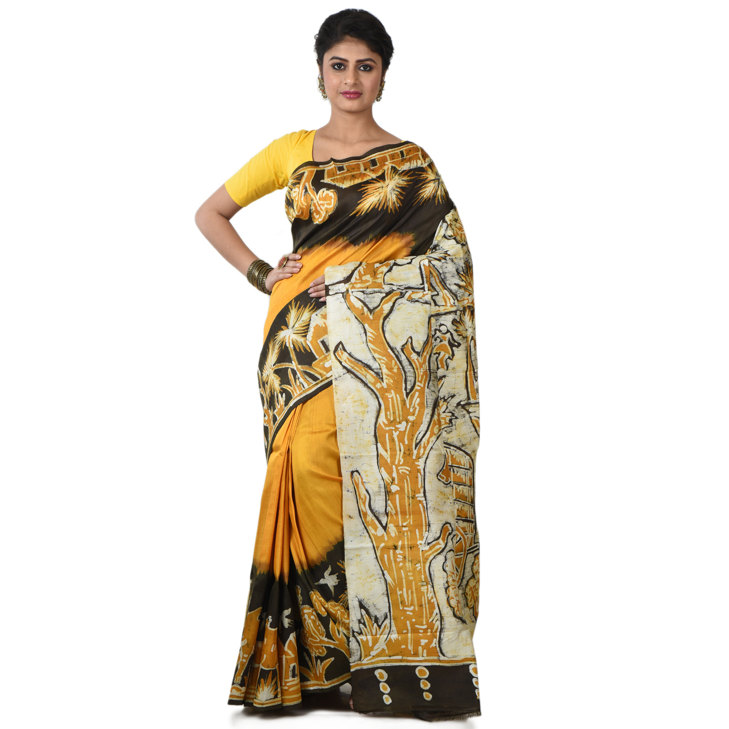 hand woven hand batik pure silk saree and blouse piece with Silk Mark (GCM20)