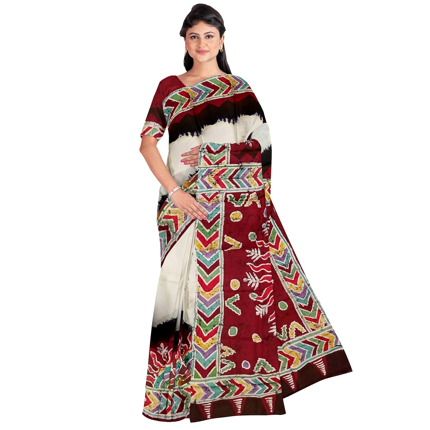 3stones Hand Batik Mulberry Silk Saree and blouse piece with Silk Mark GCM5