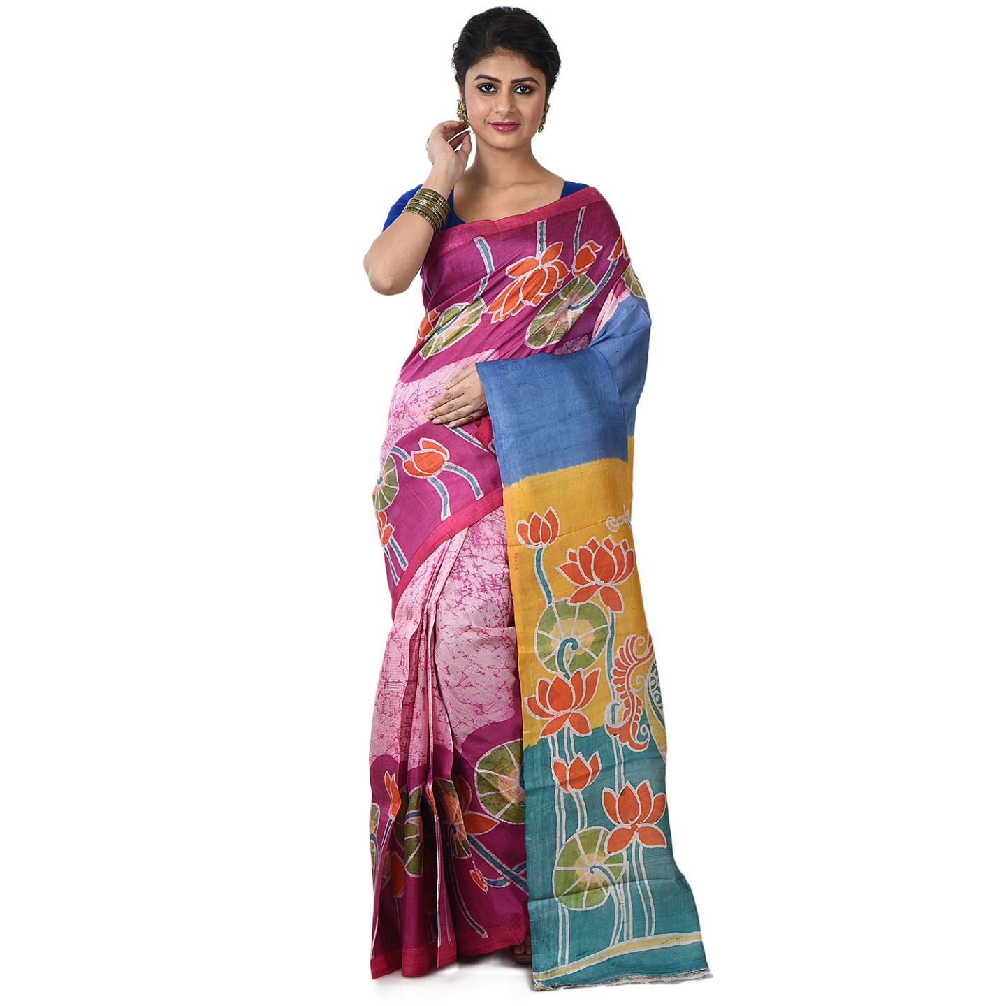 hand woven hand batik pure silk saree and blouse piece with Silk Mark (GCM55)