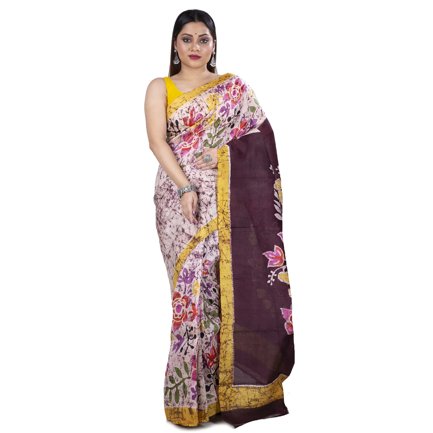 hand woven hand batik pure silk saree and blouse piece with Silk Mark (GCM115)