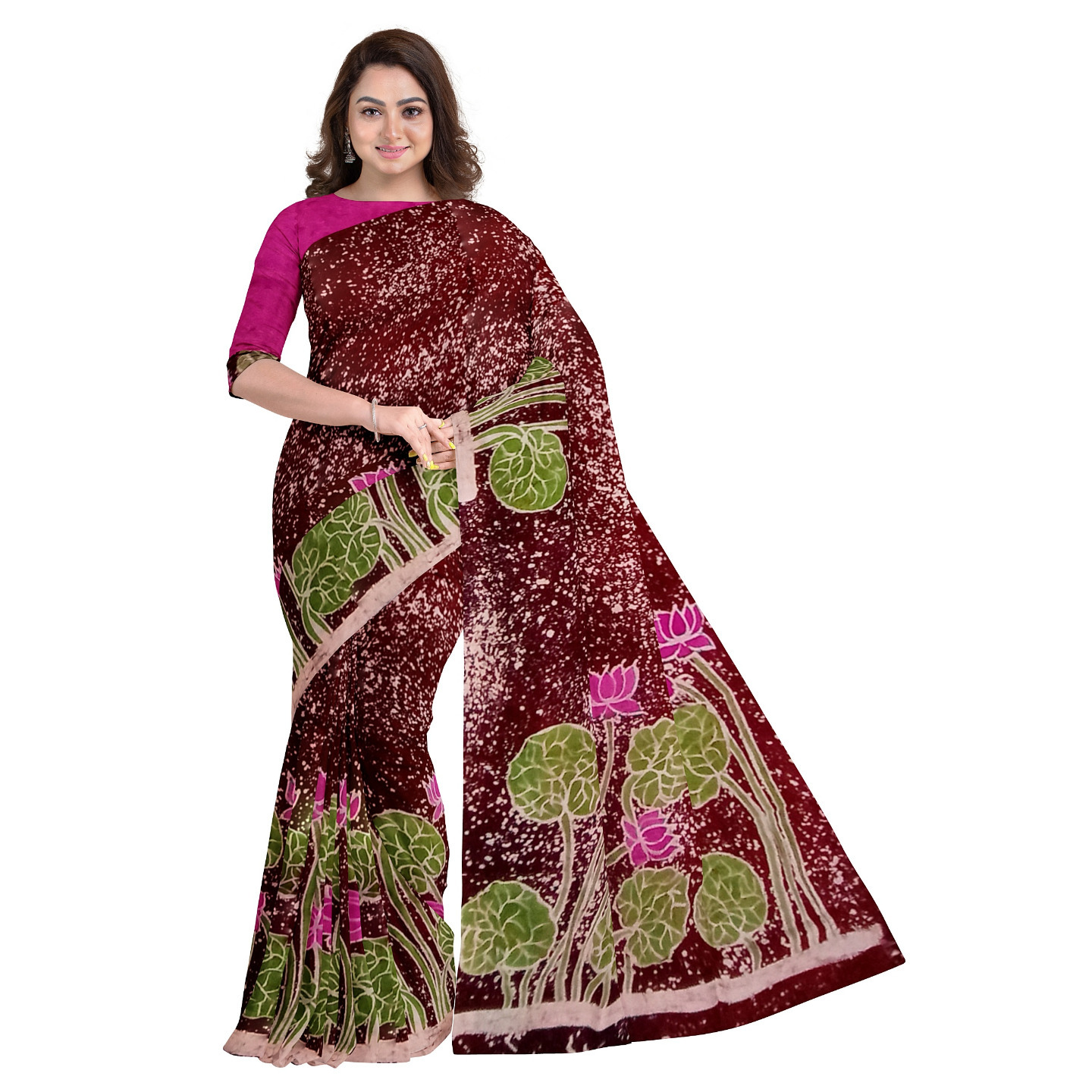 hand woven hand batik pure silk saree and blouse piece with Silk Mark GCM49