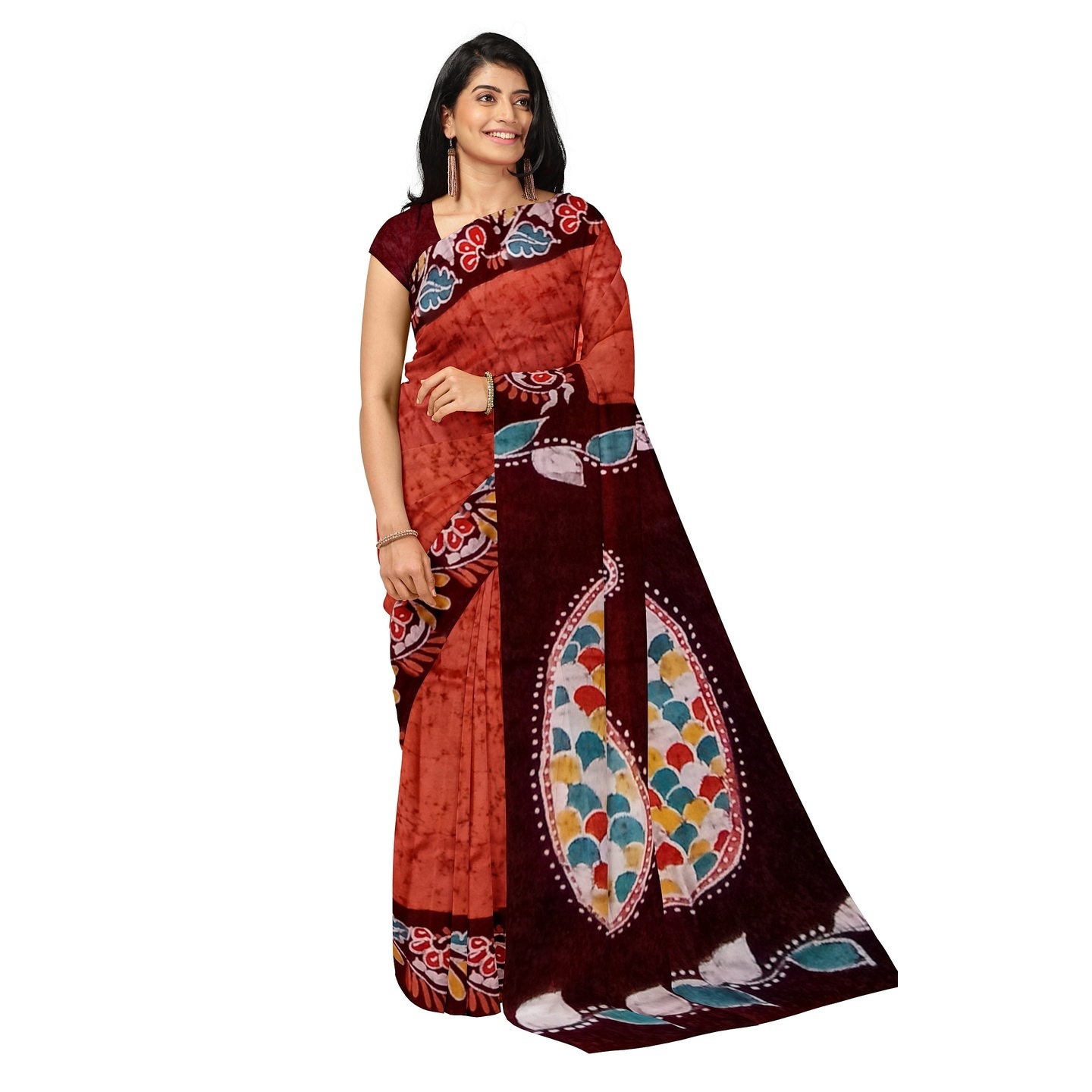 hand woven hand batik pure silk saree and blouse piece with Silk Mark GCM126