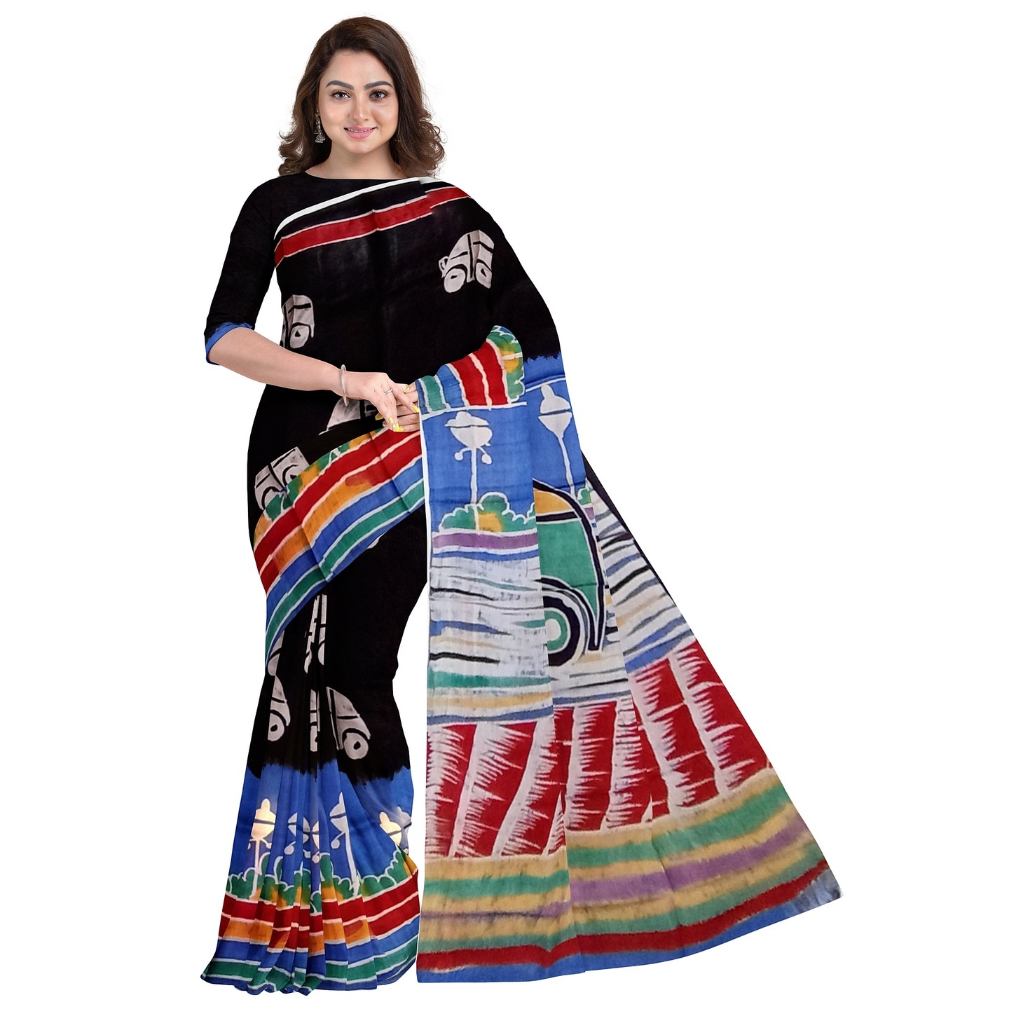 3stones Hand Batik Mulberry Silk Saree and blouse piece with Silk Mark GCD59