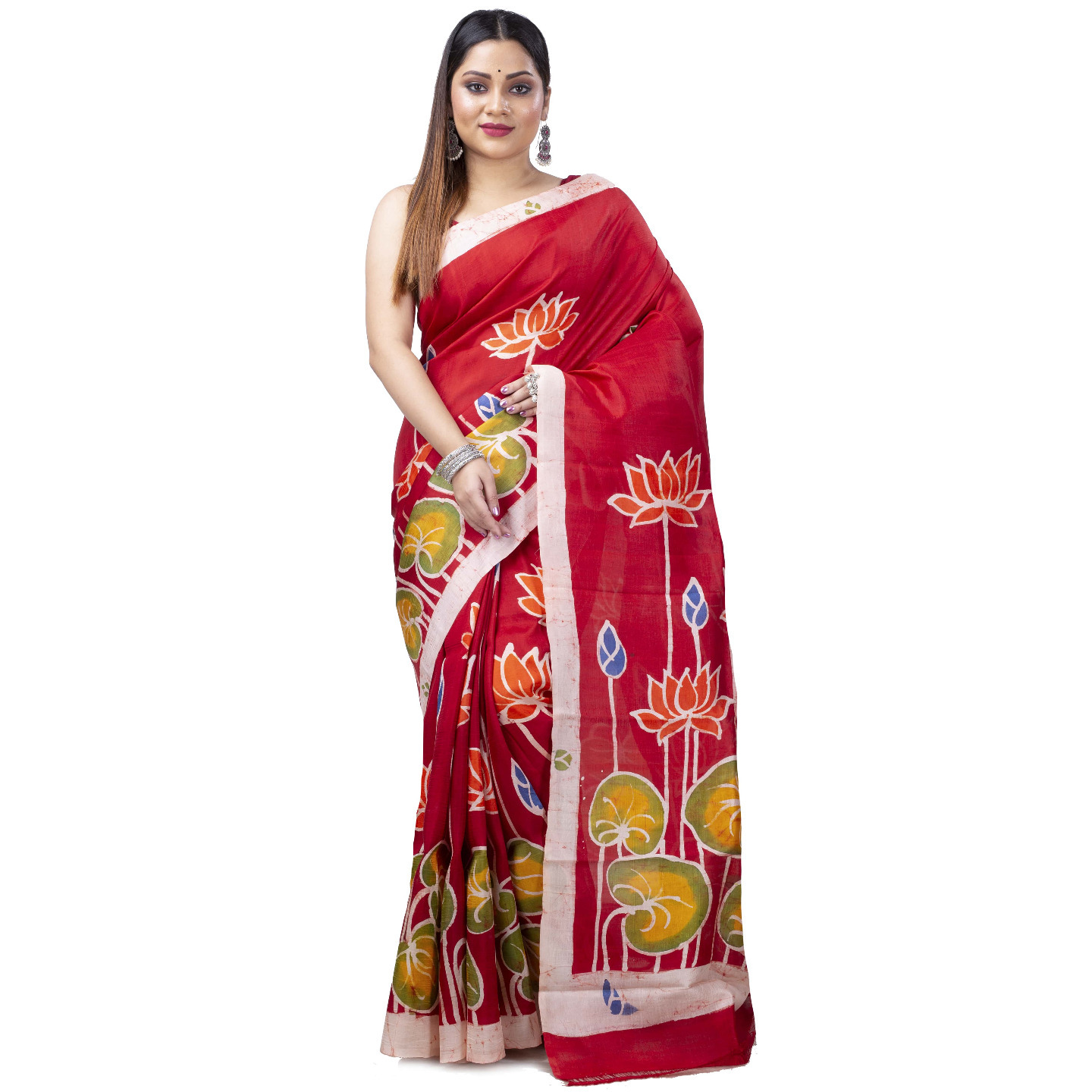hand woven hand batik pure silk saree and blouse piece with Silk Mark (GCM113)