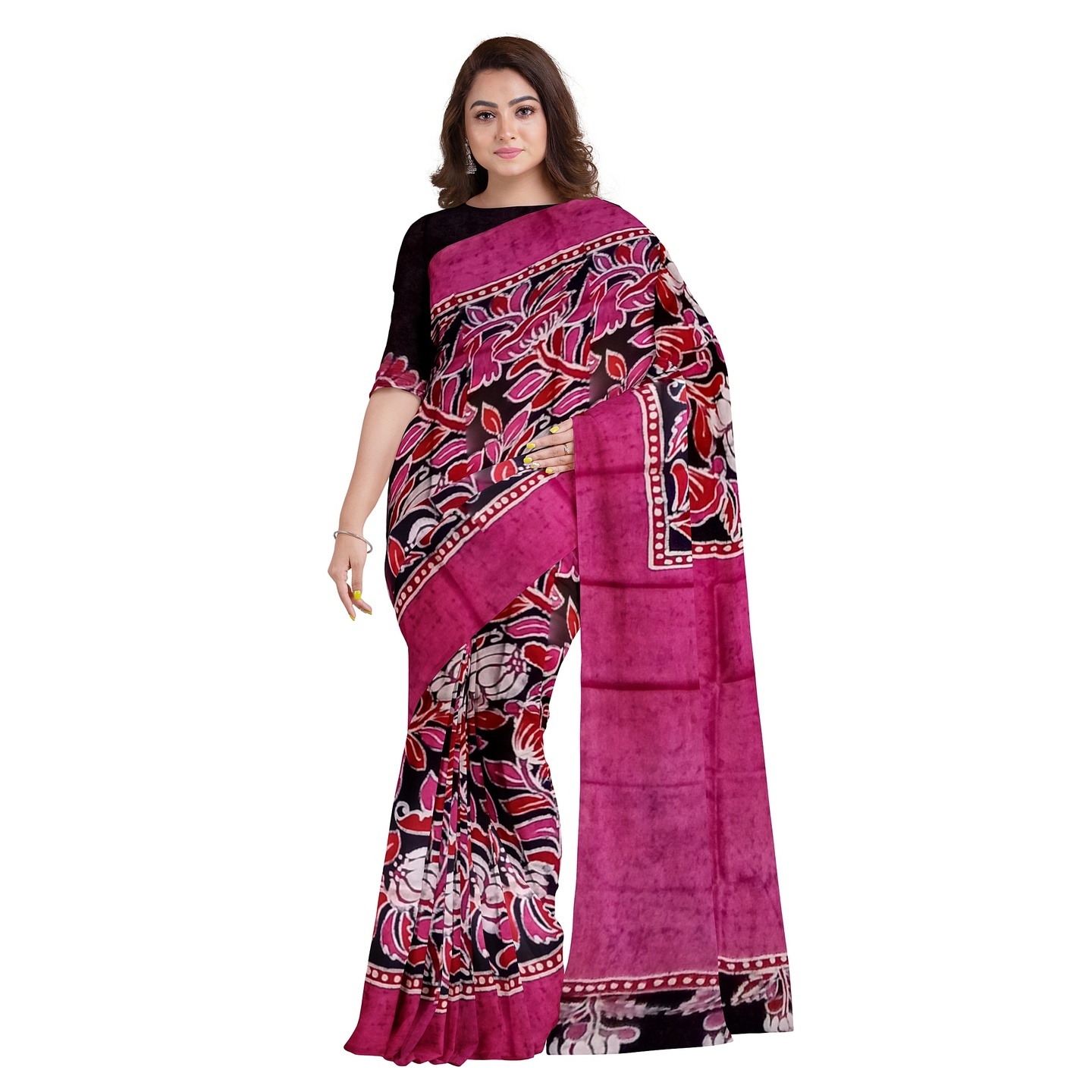 3stones Hand Batik Mulberry Silk Saree and blouse piece with Silk Mark GCM17