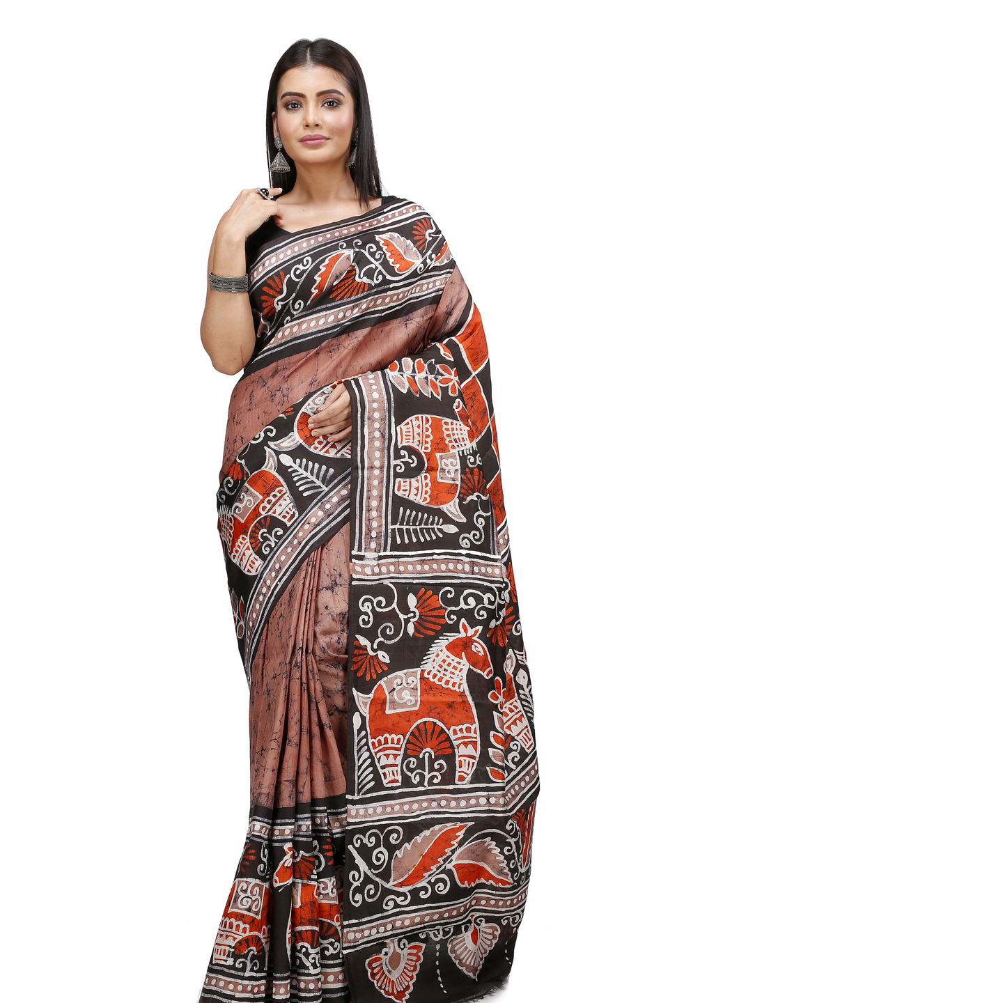 hand woven hand batik pure silk saree and blouse piece with Silk Mark (GCM25)