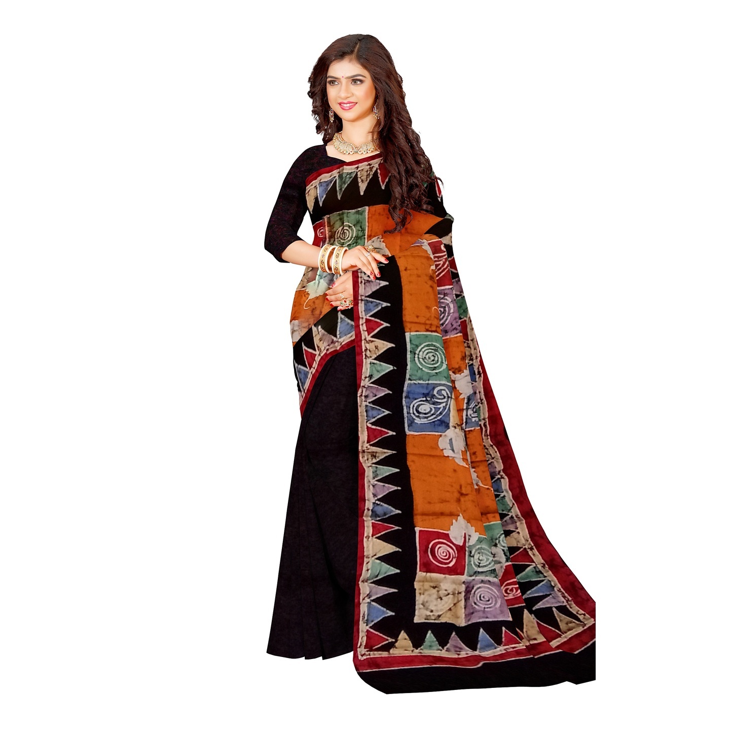 hand woven hand batik pure silk saree and blouse piece with Silk Mark GCD86