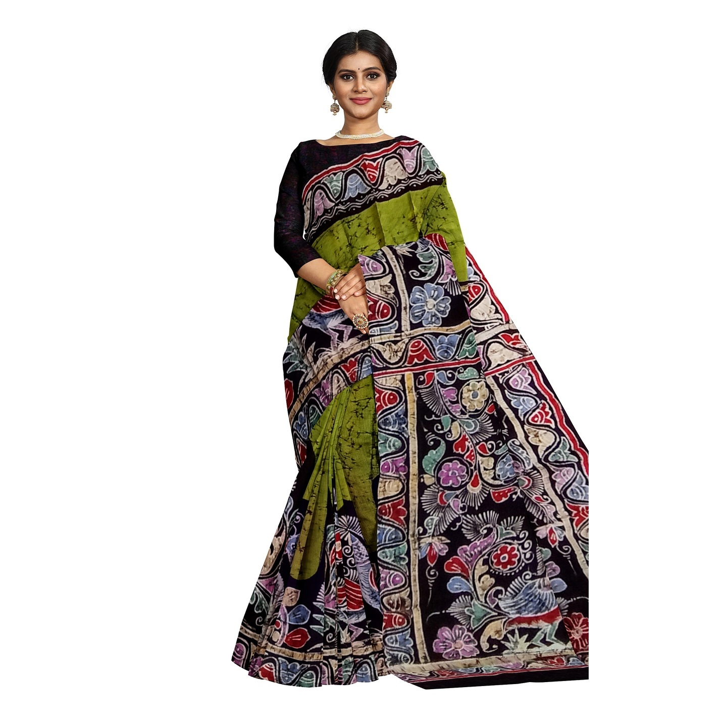 hand woven hand batik pure silk saree and blouse piece with Silk Mark GCD83