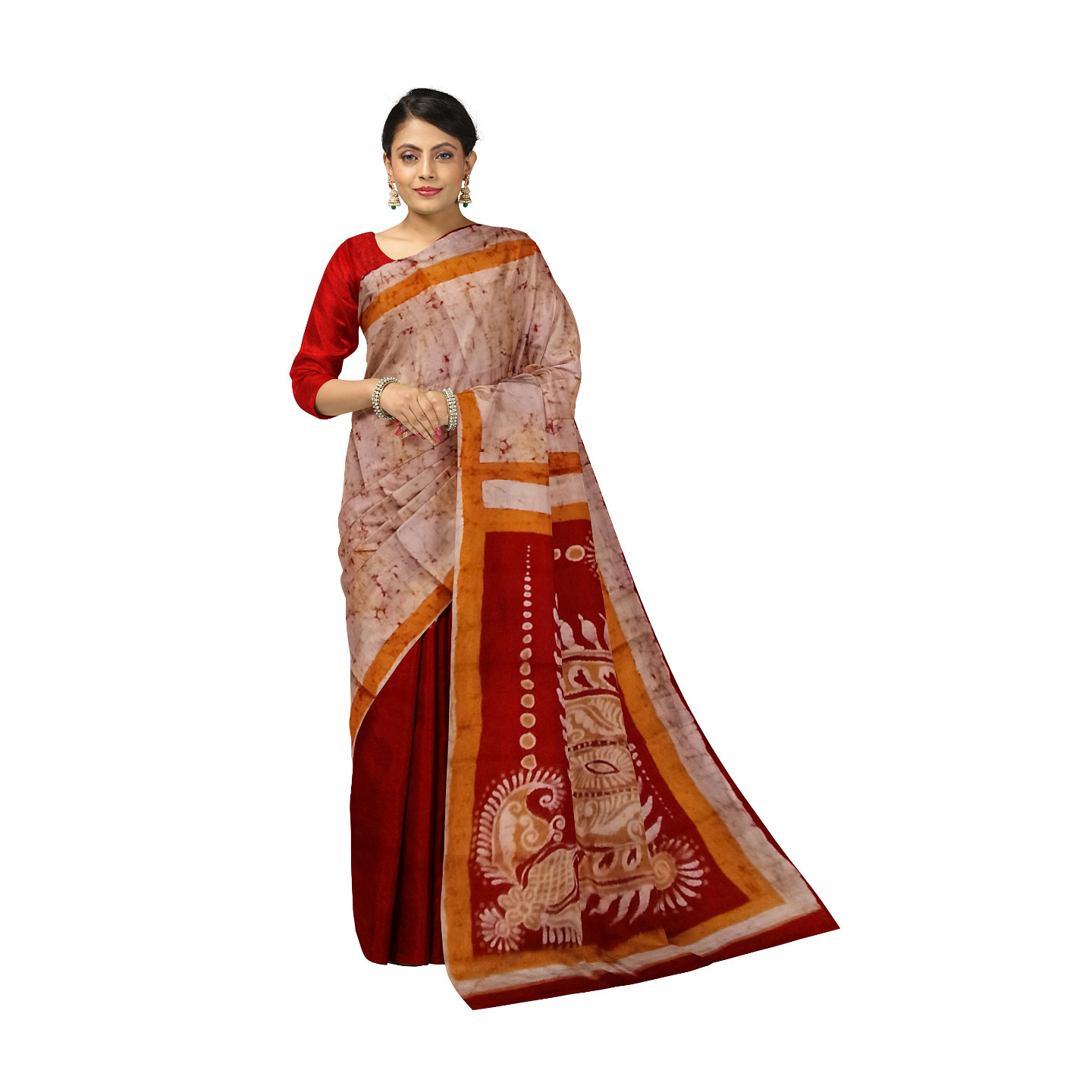 hand woven hand batik pure silk saree and blouse piece with Silk Mark GCM84