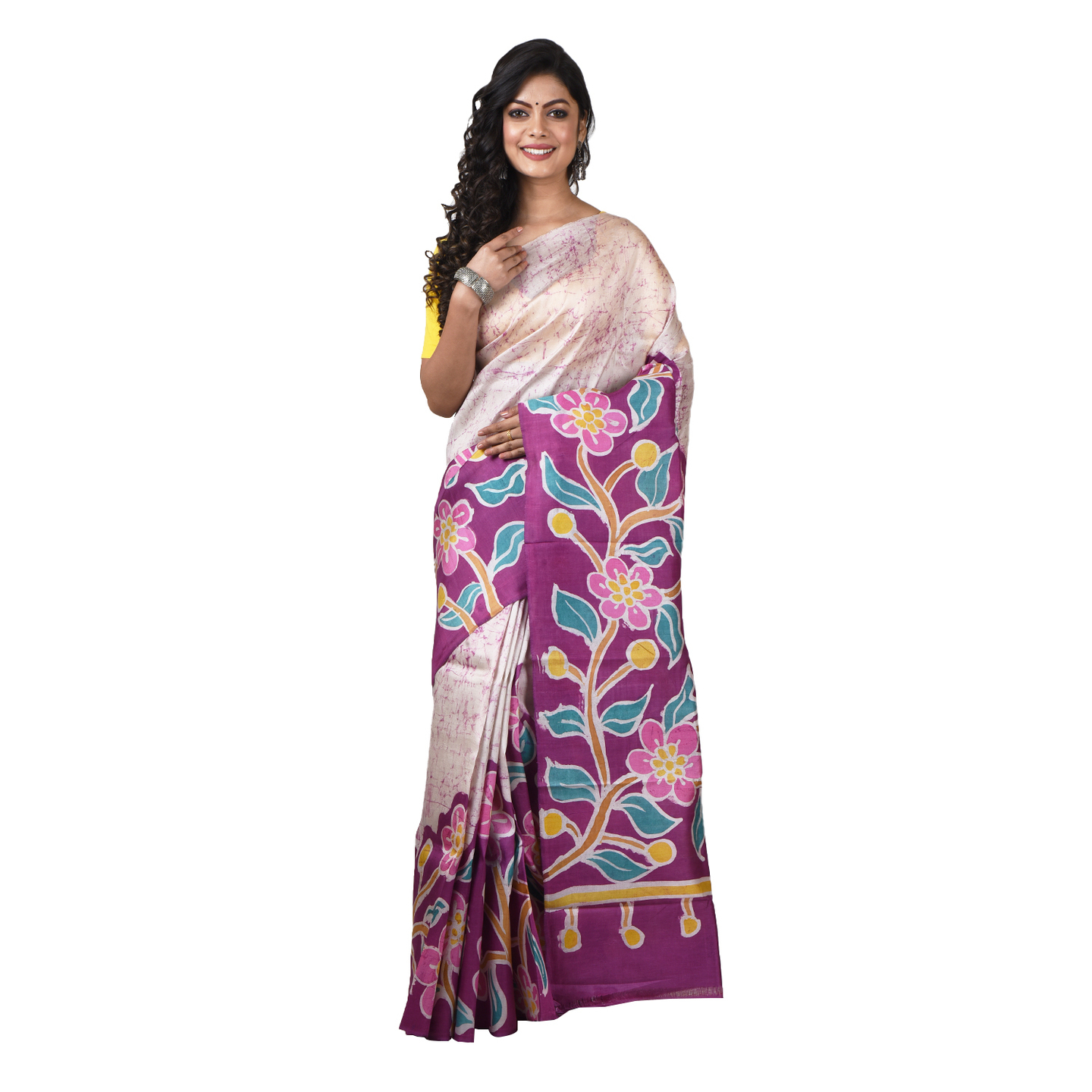 hand woven hand batik pure silk saree and blouse piece with Silk Mark (GCM137)