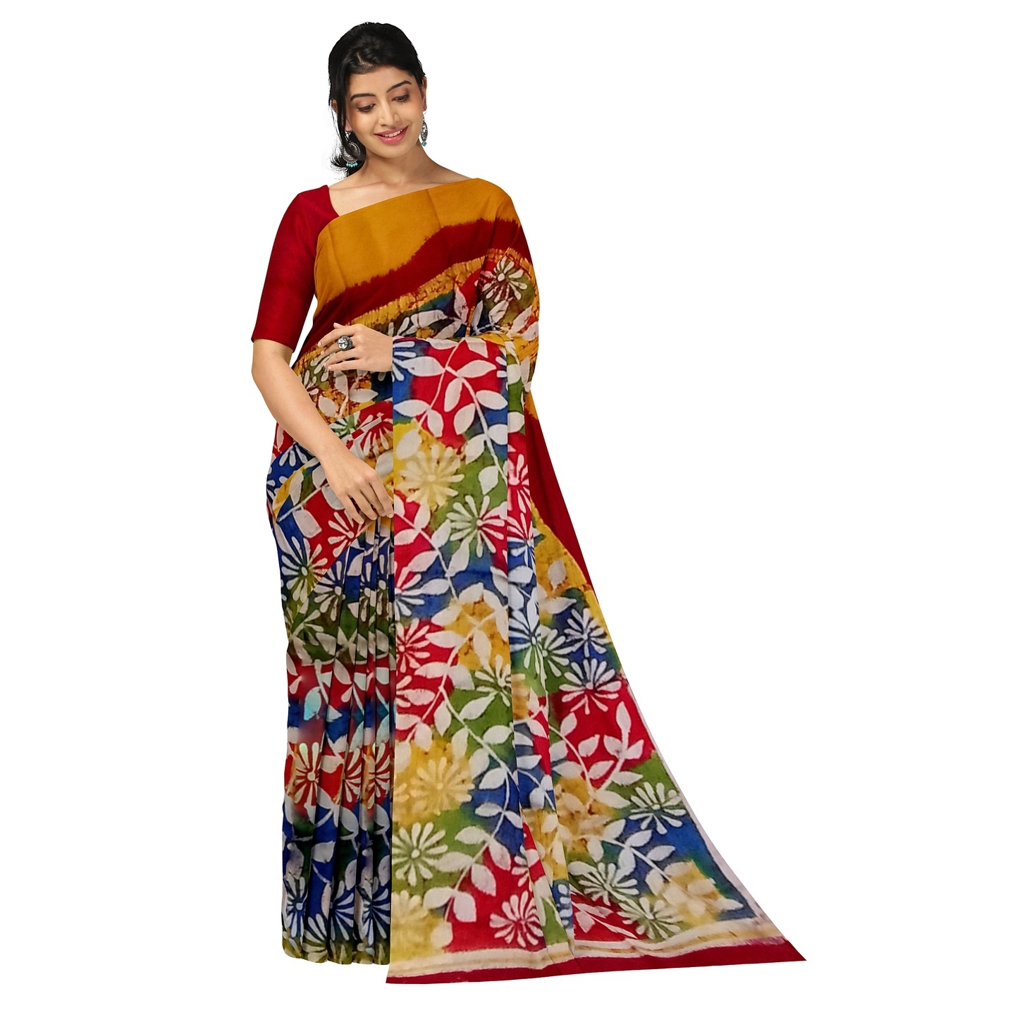 hand woven hand batik pure silk saree and blouse piece with Silk Mark GCM102