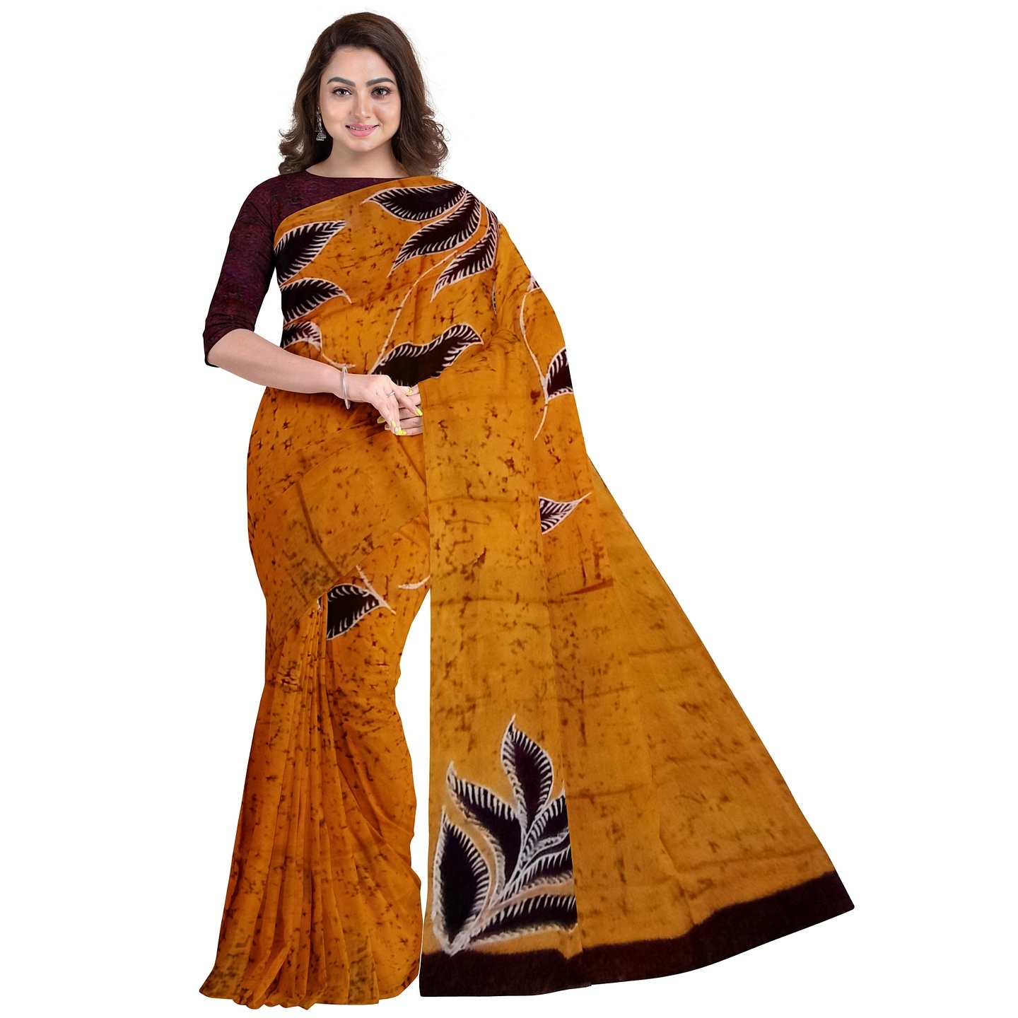 3stones Hand Batik Mulberry Silk Saree and blouse piece with Silk Mark GCD61
