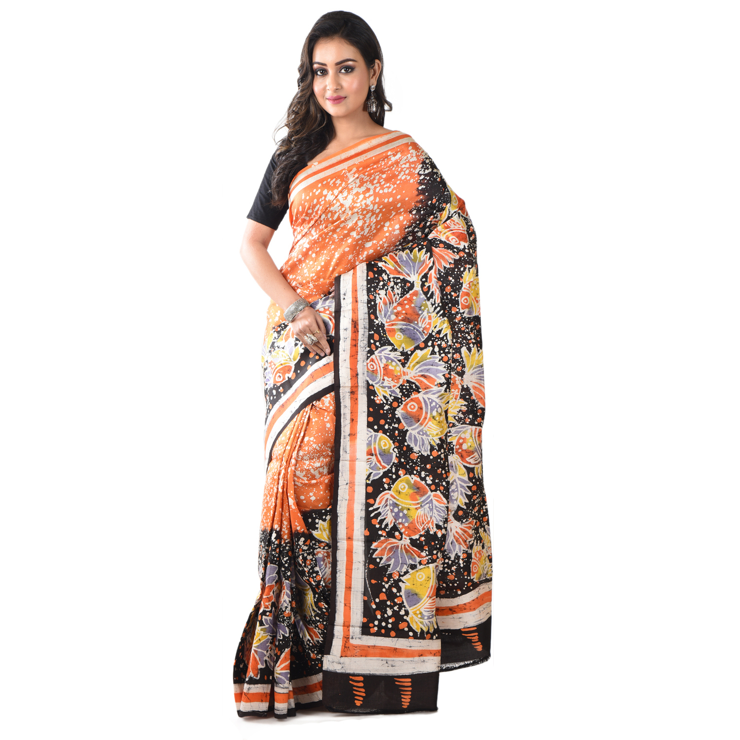 hand woven hand batik pure silk saree and blouse piece with Silk Mark (GCM16)