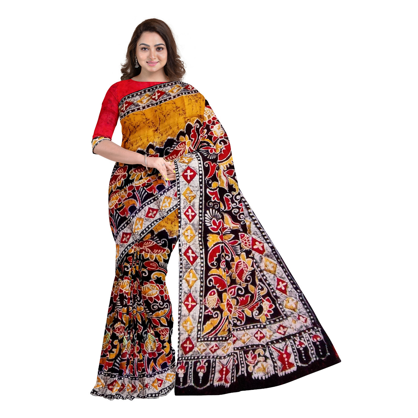 hand woven hand batik pure silk saree and blouse piece with Silk Mark GCM53