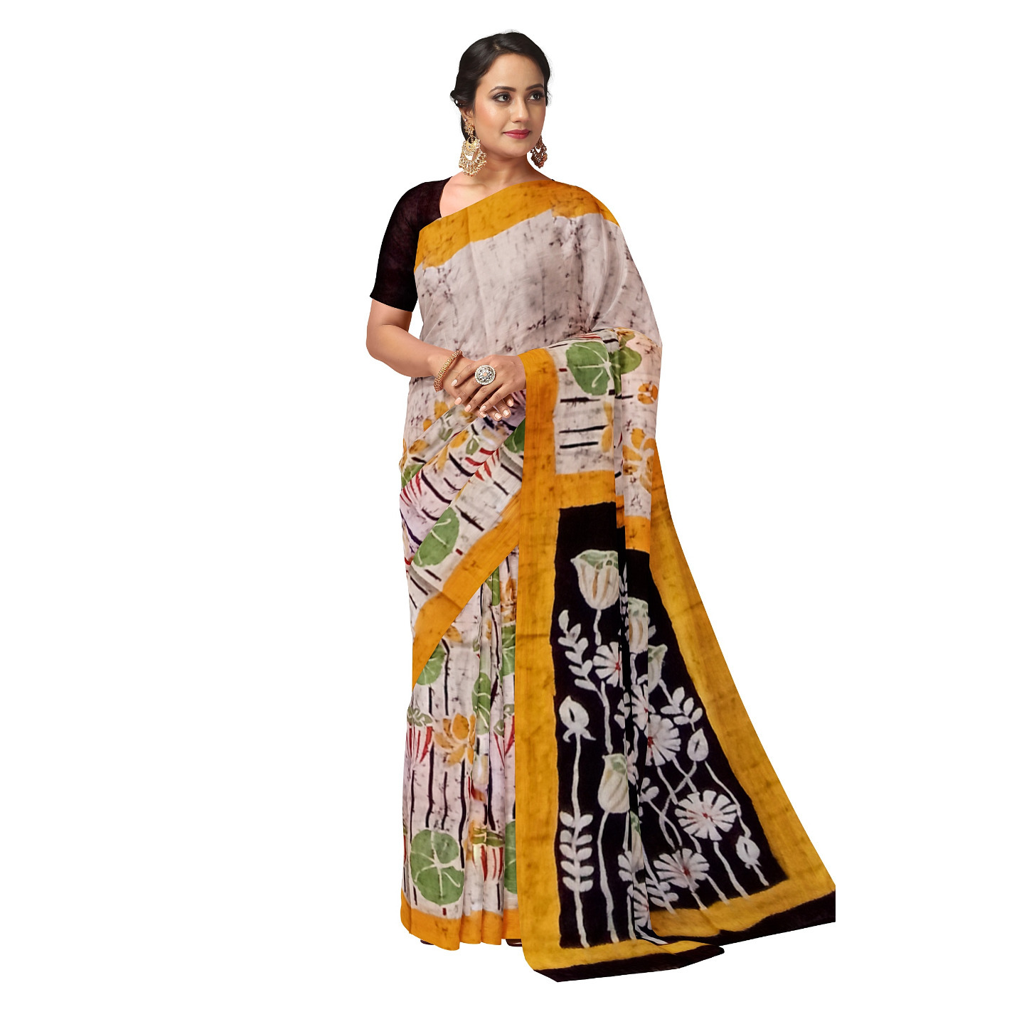 hand woven hand batik pure silk saree and blouse piece with Silk Mark GCM78