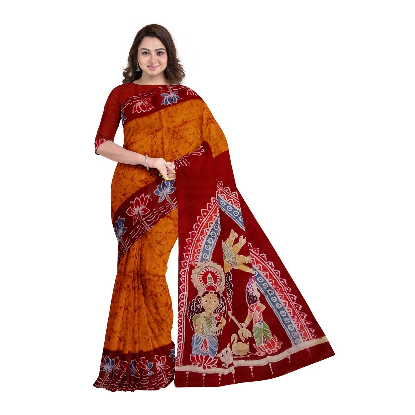 hand woven hand batik pure silk saree and blouse piece with Silk Mark GCM41