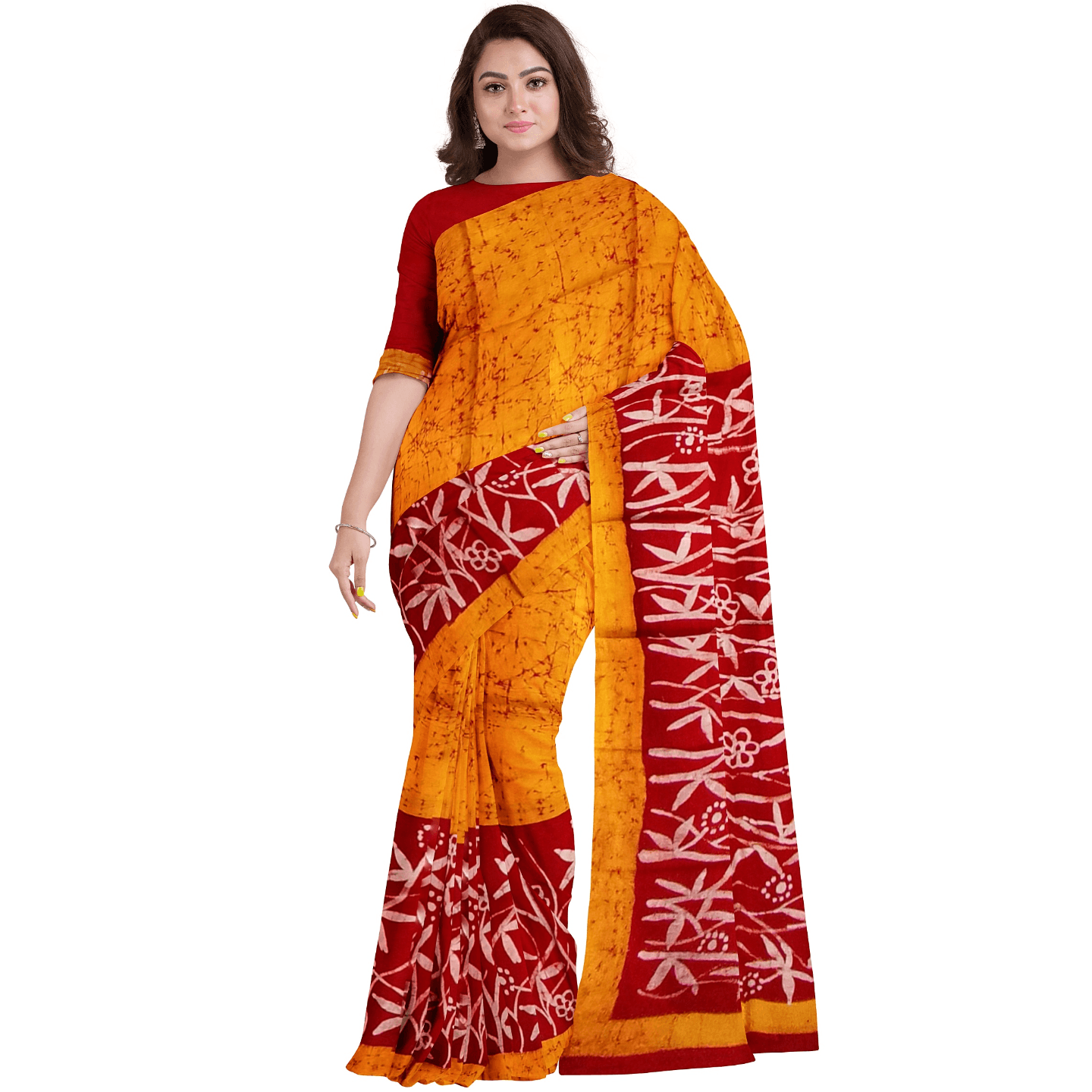 hand batik mulberry silk saree and blouse piece with Silk Mark GCM22