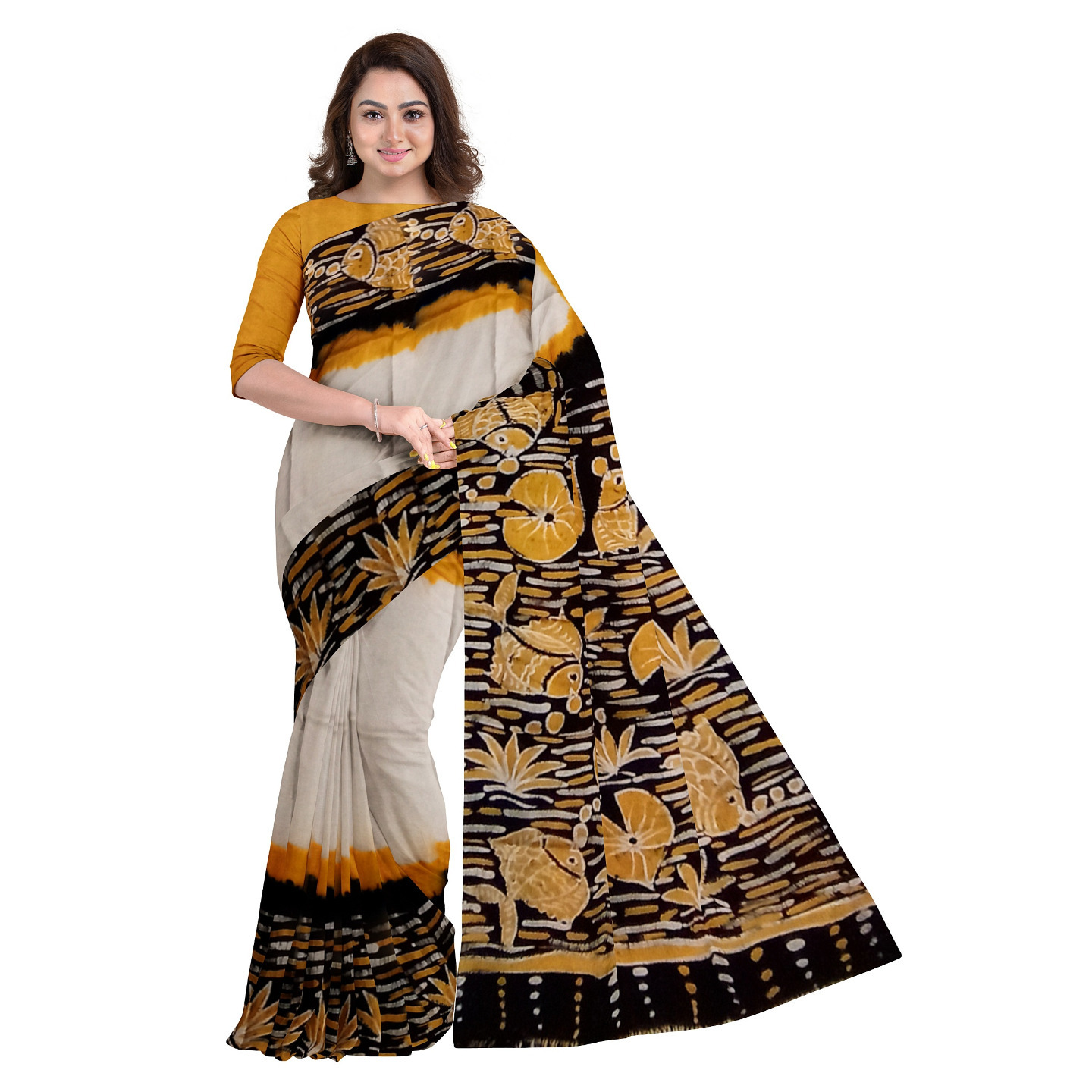 hand woven hand batik pure silk saree and blouse piece with Silk Mark GCM60
