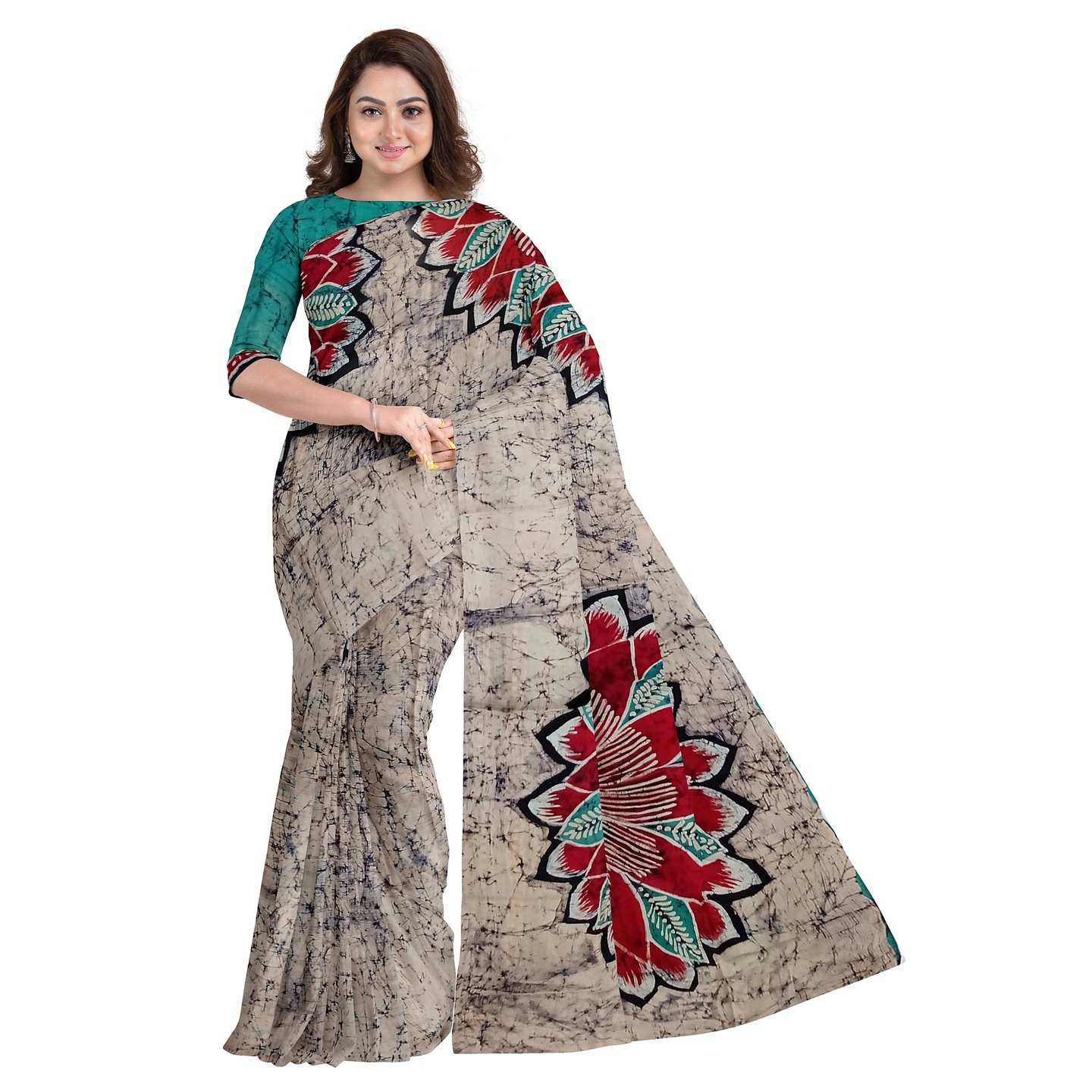 3stones Hand Batik Mulberry Silk Saree and blouse piece with Silk Mark GCM2