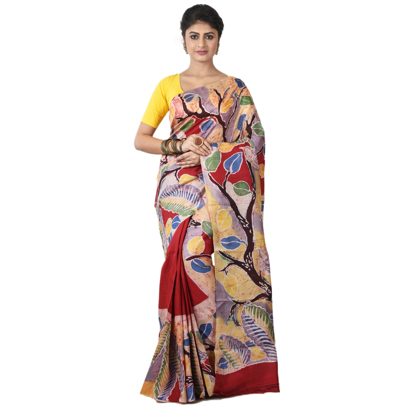 hand woven hand batik pure silk saree and blouse piece with Silk Mark (GCM141)